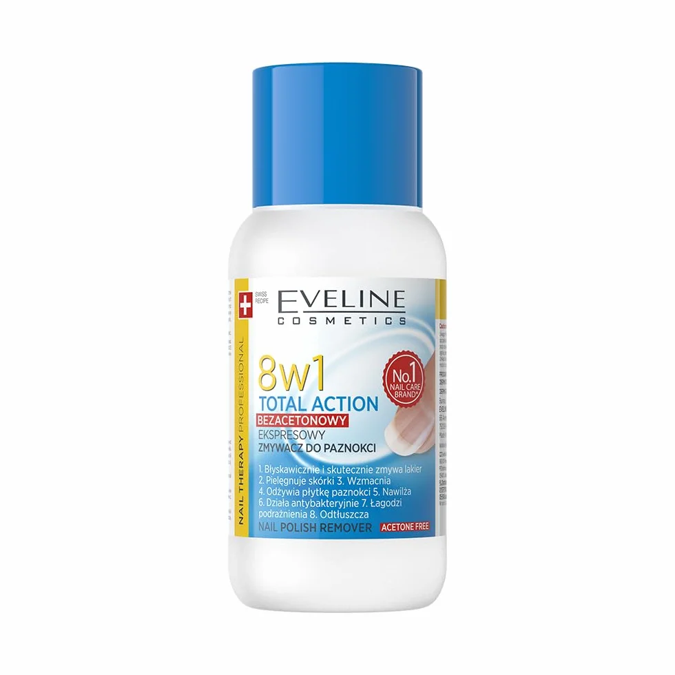 Eveline Cosmetics Nail Theraphy 8 w 1 Total Action zmywacz do paznokci bez acetonu, 1 opakowanie (1 x 150 ml)