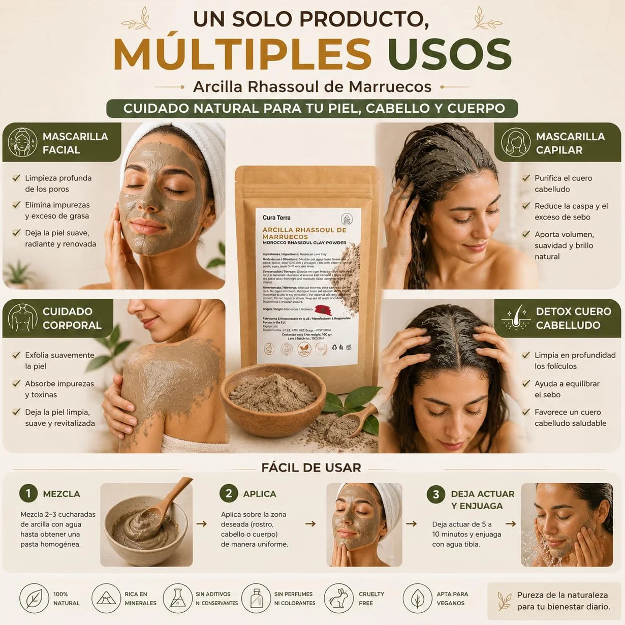 Ghassoul Rhassoul Clay Powder 100% Pure Moroccan Volcanic Lava Clay Natural Detox Face Hair Body Mask 100gr