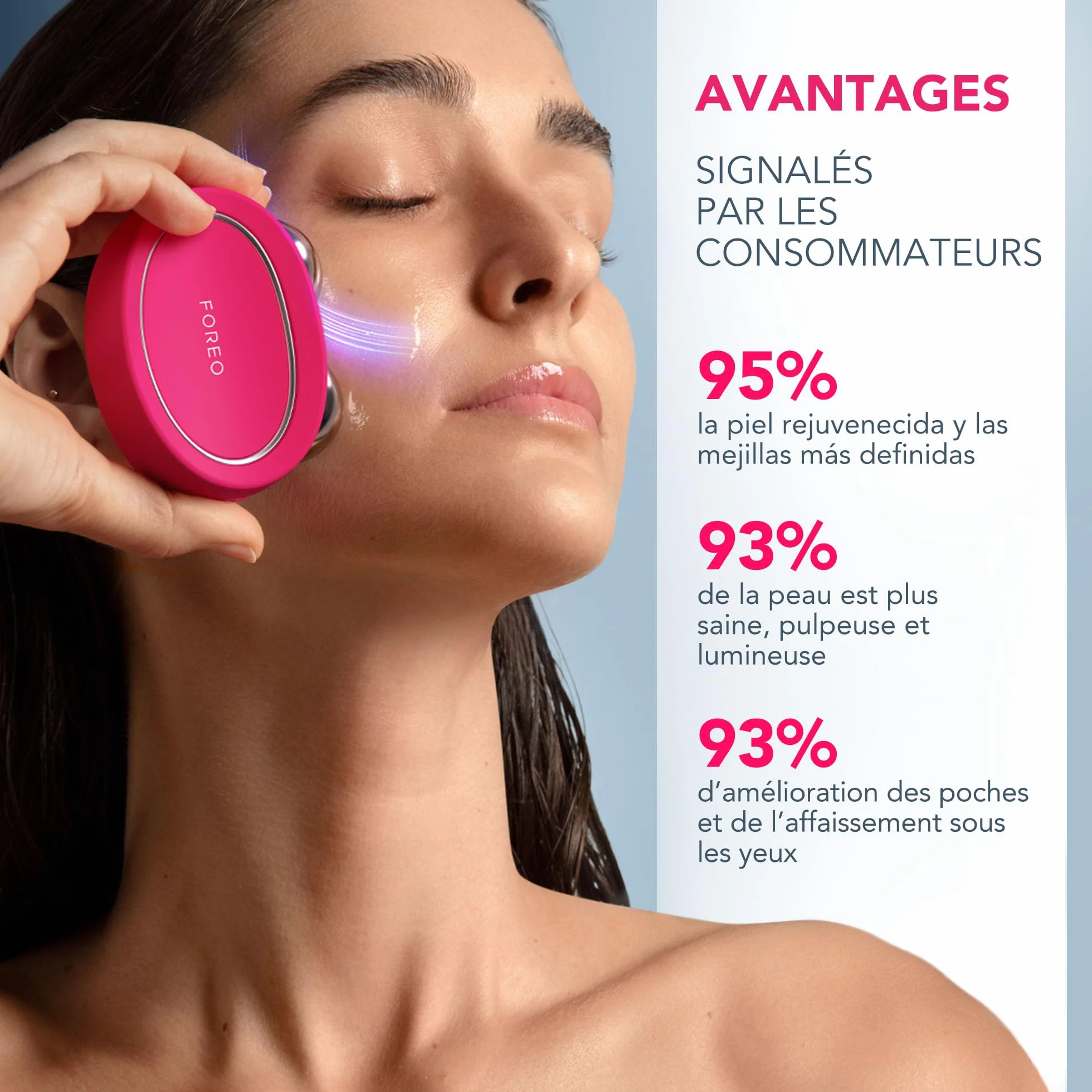 FOREO BEAR 2 Ujędrniający masażer twarzy z SÉRUM SUPERCHARGED 2.0 30 ml i HA+PGA SUPERCHARGED 50 ml - Mikroprądy do twarzy