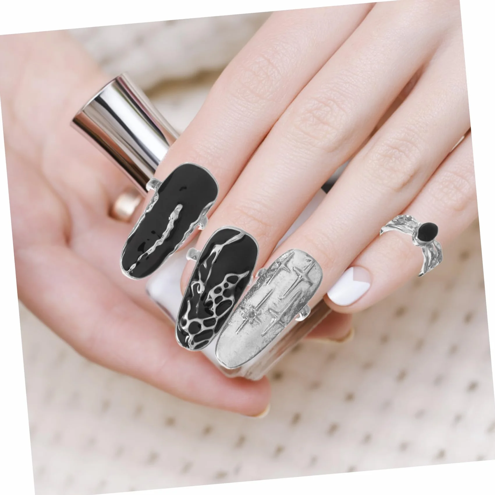 2 Zestawy Pierścieni Dekoracyjnych Punk Rings Dla Kobiet Biżuteria Do Paznokci Rekwizyty Do Paznokci Pierścionki Do Paznokci Dla Kobiet Pierścionki Na Końcówki Paznokci