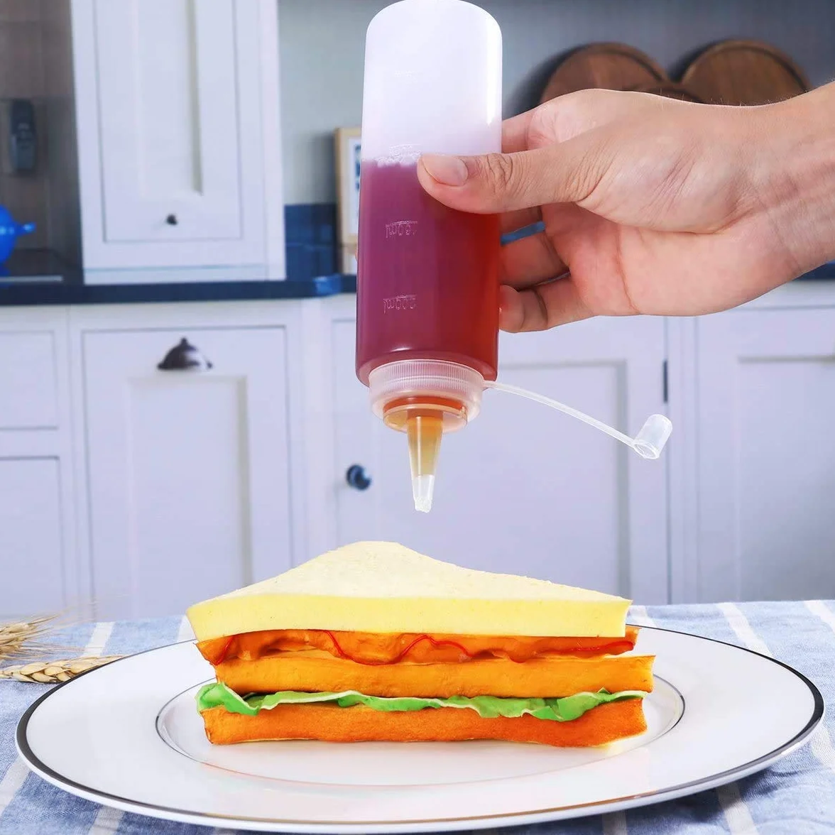 AOI Zestaw 6 plastikowych butelek z dozownikiem do sosów przyprawowych, do domu, restauracji, musztardy, Mayo, oliwy z oliwek, grilla, bez BPA, 230 ml, białe.