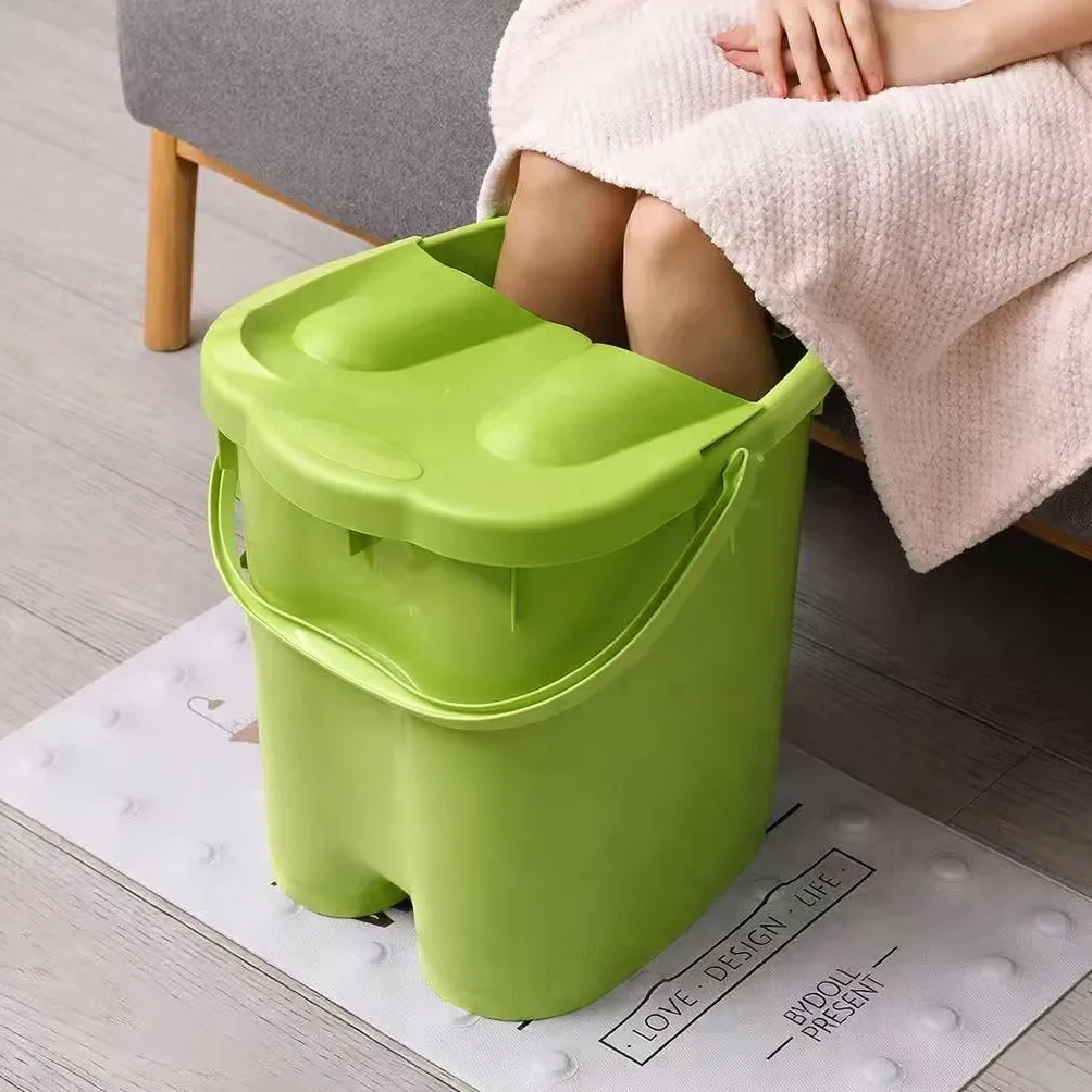 Wiadro do spa na stopy o głębokości 40 cm z wałkami do masażu, przenośna wanna do namaczania stóp z ergonomicznym uchwytem, bardzo głębokie wiadro do kąpieli stóp do domowego spa, relaksująca miska do