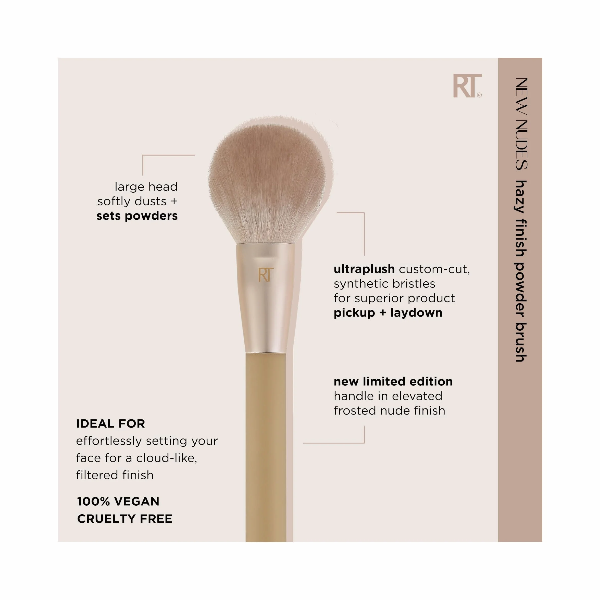 Real Techniques Pędzel do pudru New Nudes Hazy Finish, wielofunkcyjny pędzel do makijażu