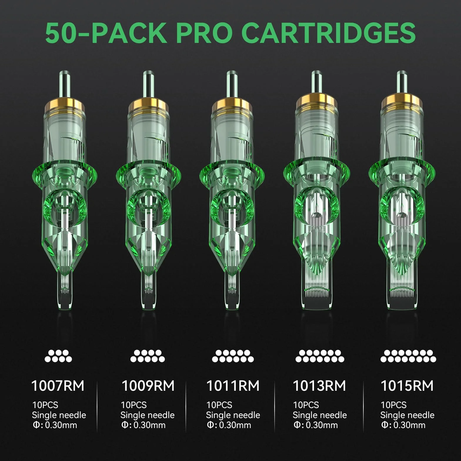 RHEIN Disposable Cartridges Set Mixed 50PCS #10 Bugpin okrągły Magnum 7RM 9RM 11RM 13RM 15RM 15RM akcesoria dla początkujących i artystów EN02R-50KIT-T