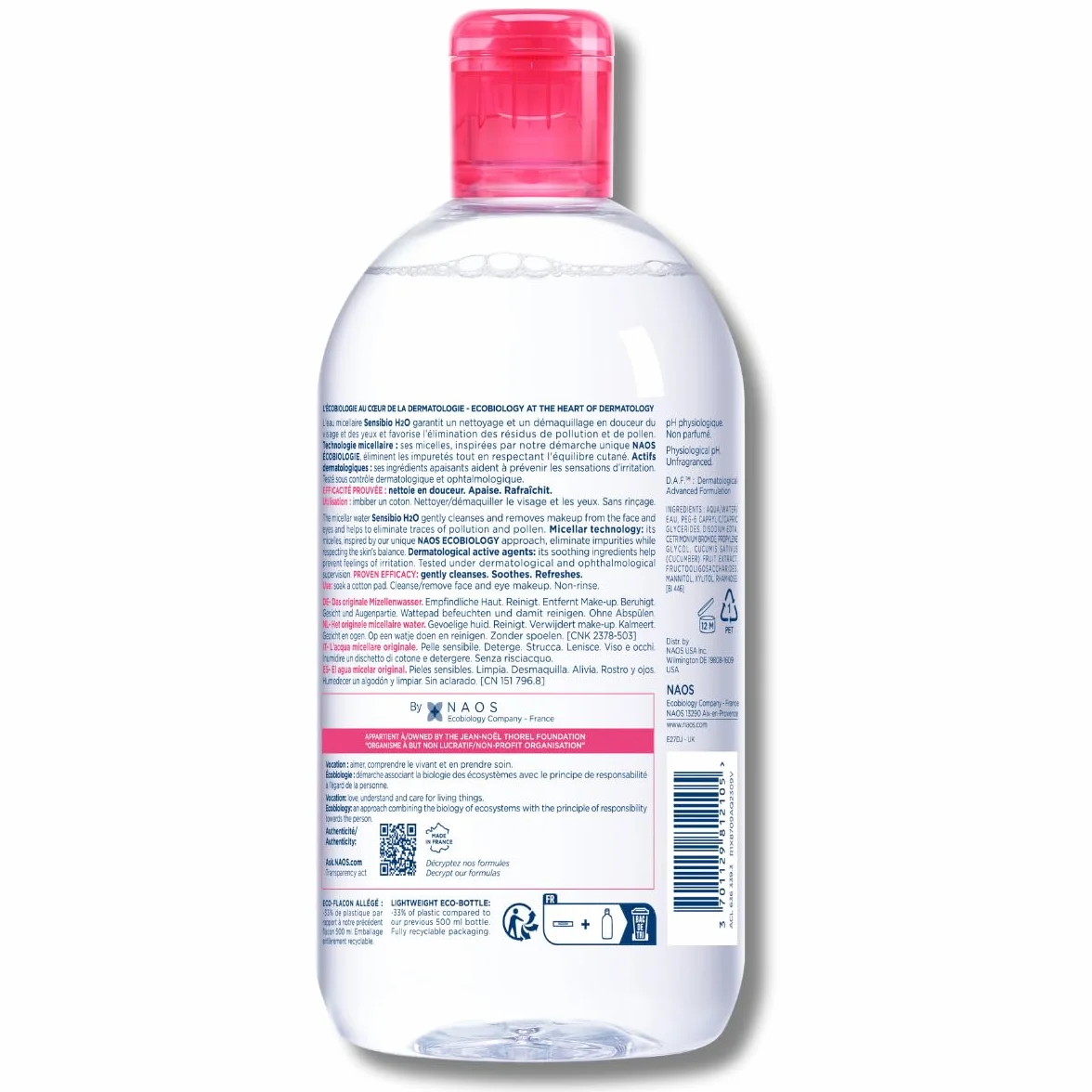 BIODERMA - Sensibio H2O Płyn micelarny do skóry wrażliwej, 500 ml - unisex, 1 opakowanie (1 x 500 ml)