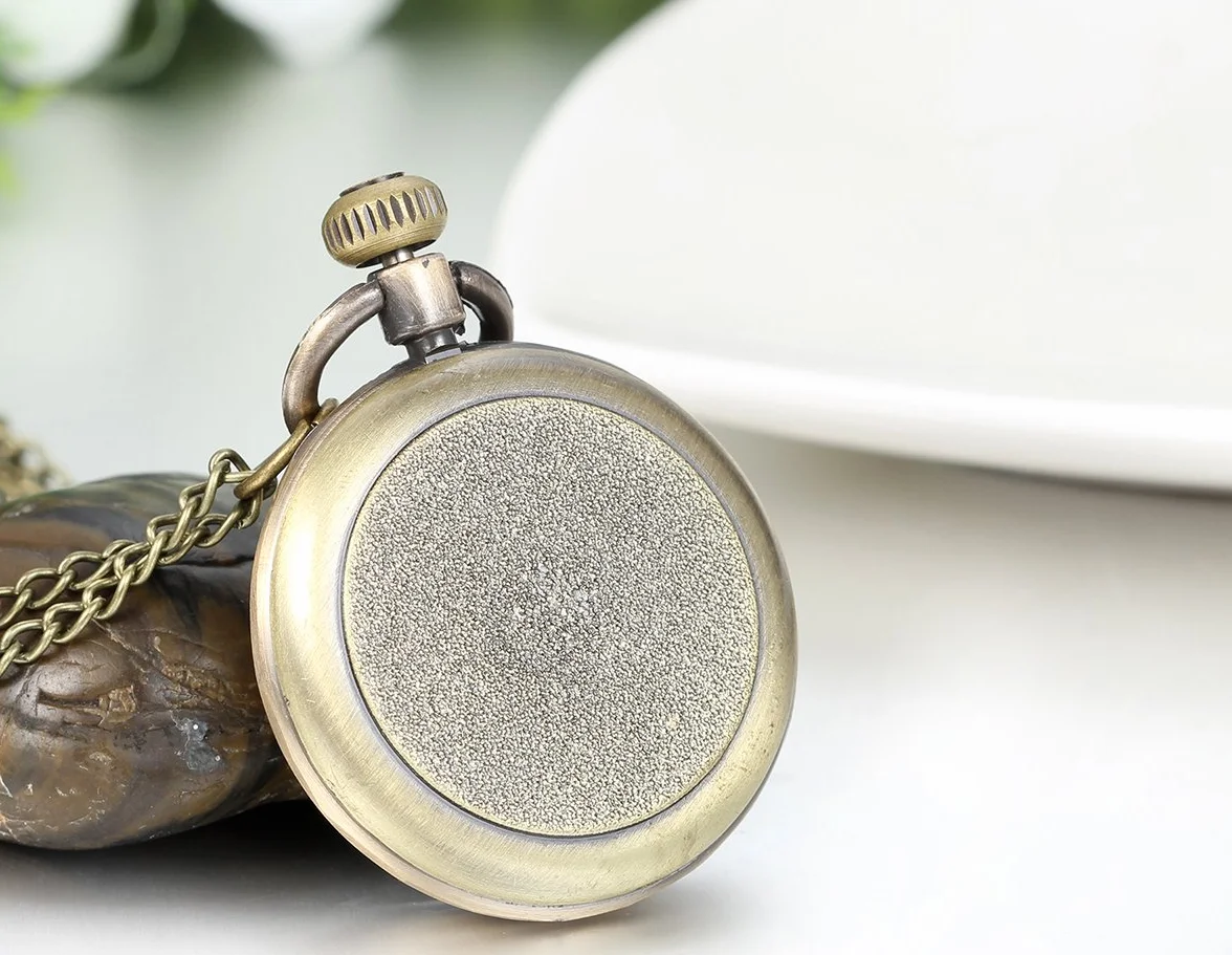 JewelryWe Retro vintage rzymskie cyfry tarcza kwarcowy przezroczysta szklana pokrywa zegarek kieszonkowy długi naszyjnik wisiorek 80 cm łańcuszek (z torbą na prezent), Złoty