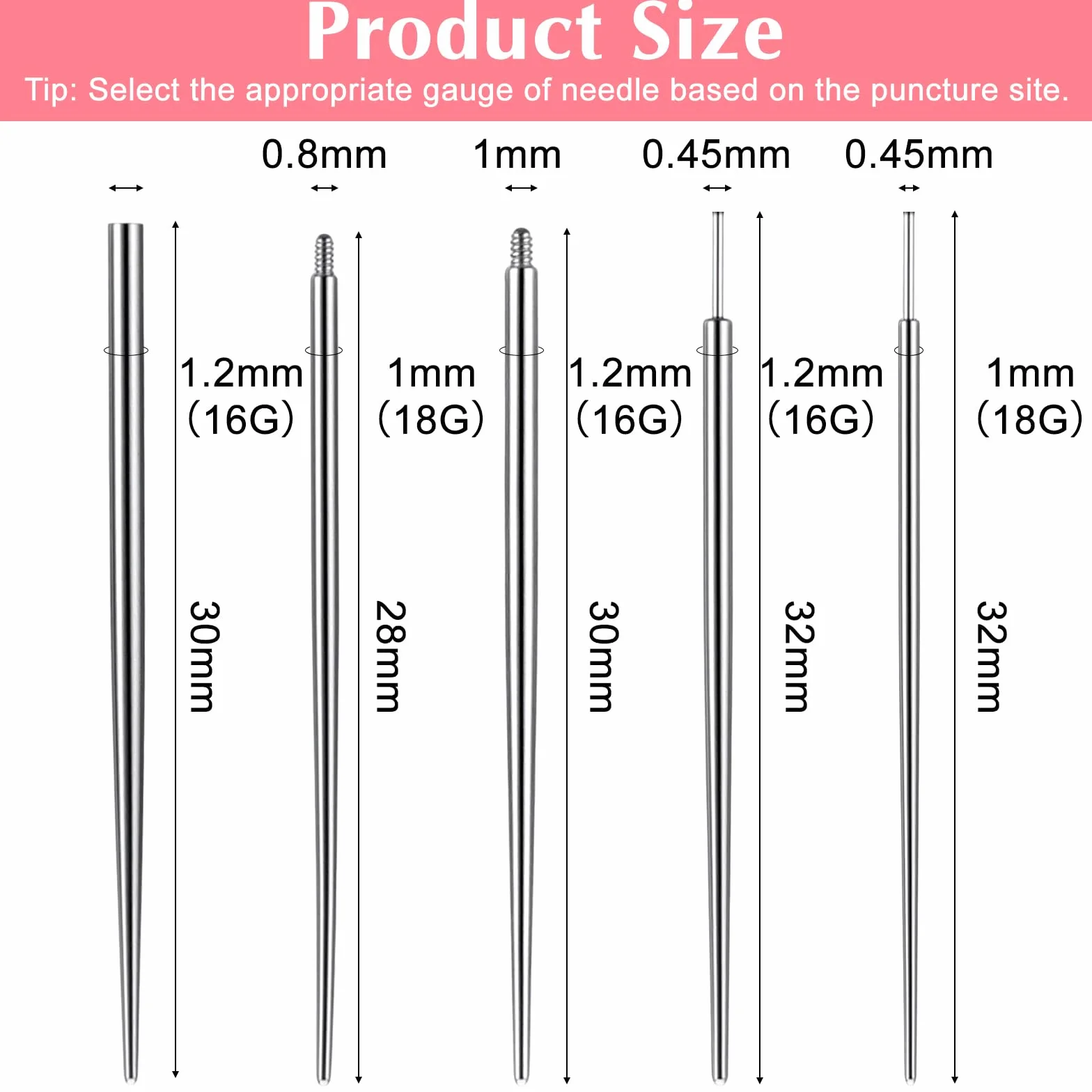 Narzędzie do przekłuwania piłek do zmiany biżuterii, 16G, 18G, ze stali nierdzewnej, płaskie, tylne, narzędzie do wkładania, bez gwintu, szpilka do piercingu ciała, narzędzie do gwintowania, do uszu