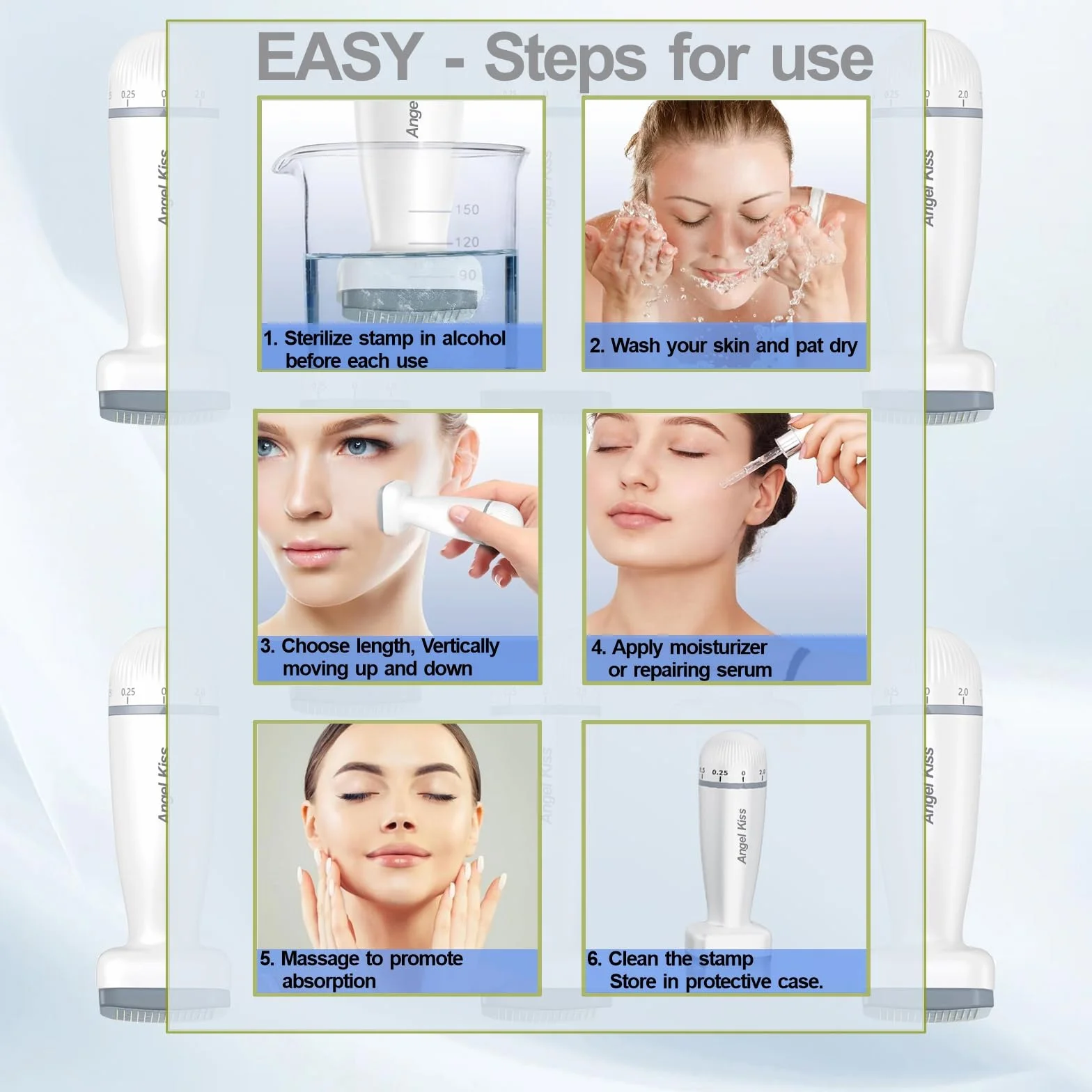 Angel Kiss Stempel Microneedling 120 igieł tytanowych 0-2,0 mm regulowany Derma Pen