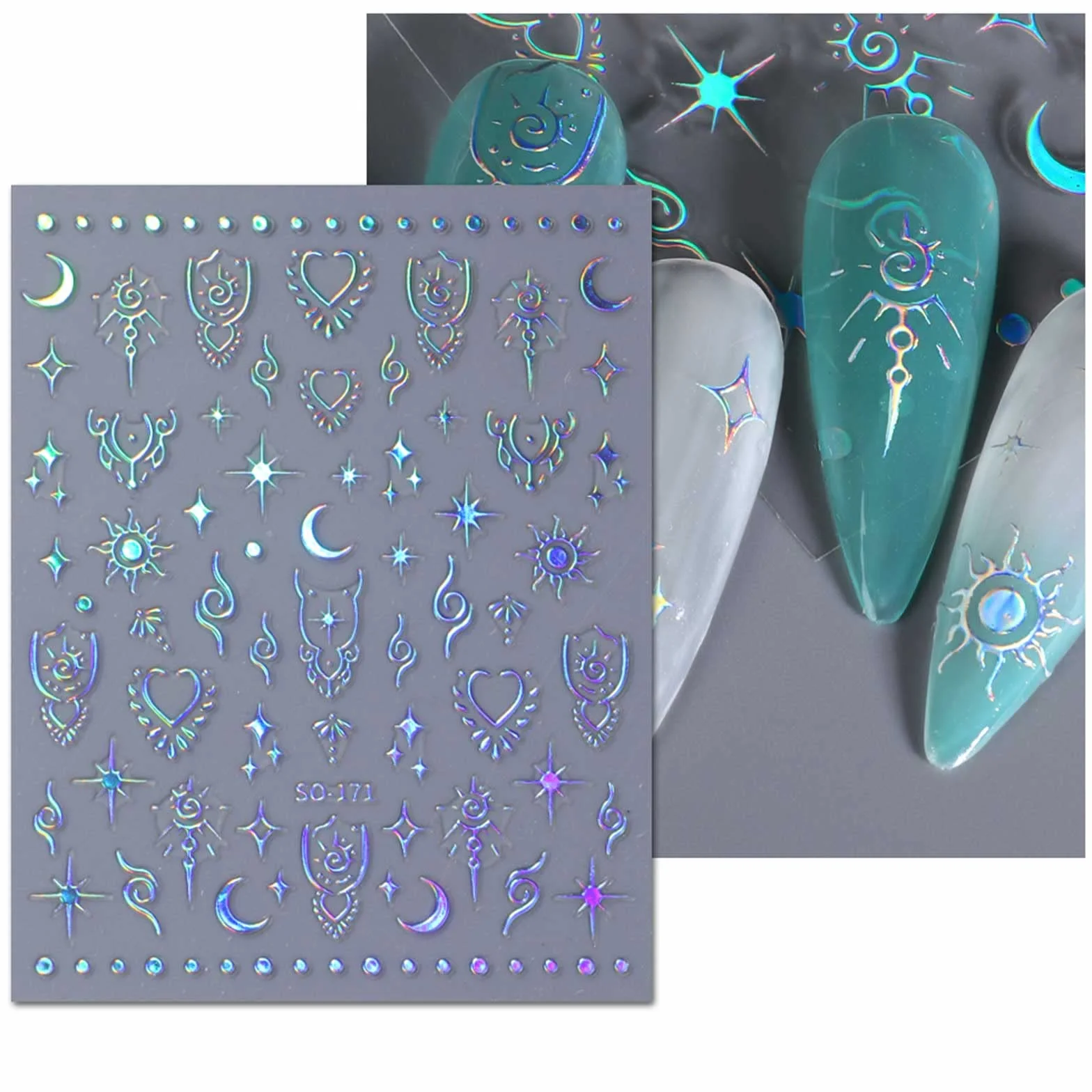 JMEOWIO Aurora Holograficzny Księżyc Gwiazda Nail Art naklejka 8 arkuszy naklejek na paznokcie samoprzylepne dekoracje do paznokci