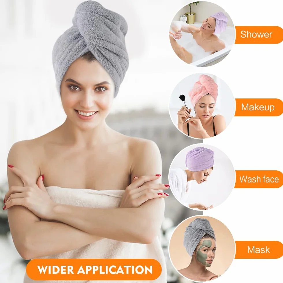 KinHwa Ręcznik do włosów z mikrofibry 65x25 cm chłonny turban zapobiegający puszeniu różowy fioletowy