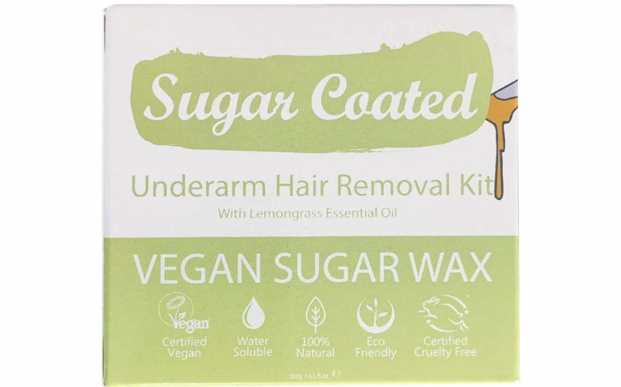 Sugar Coated Hair Removal Wax Kit for Underarms, Sugar Wax for Underarm Hair Removal with Wax Strips, Gentle and Non-Damaging Waxing Kit, Containing Essential Lemongrass Oil 200g