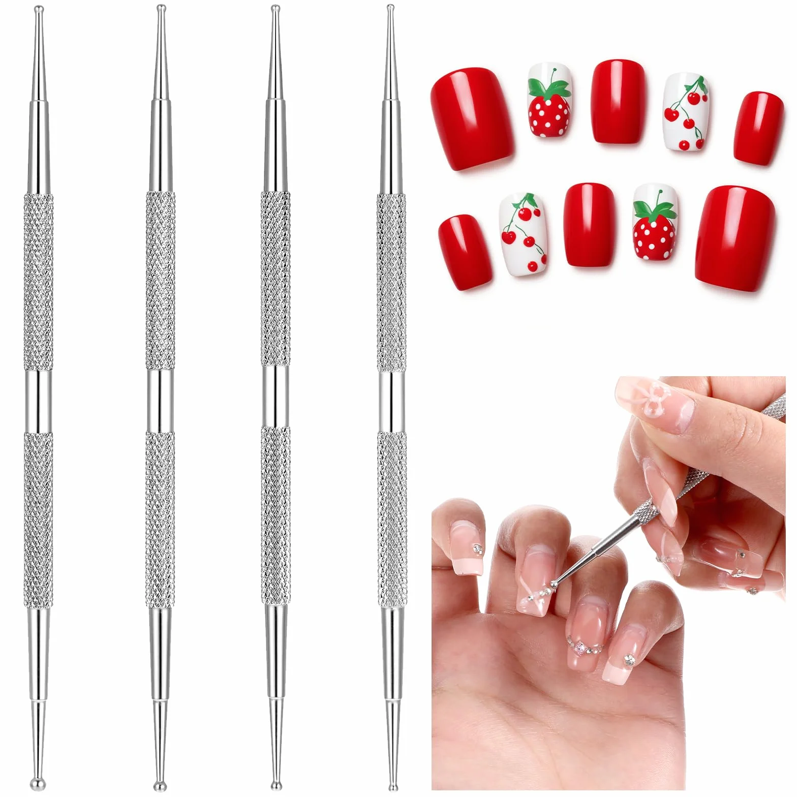 Tyqour Zestaw 4 sztuk pisaków w kropki, ze stali nierdzewnej, do malowania kropek, do manicure w kropki, wiele rozmiarów, do malowania paznokci