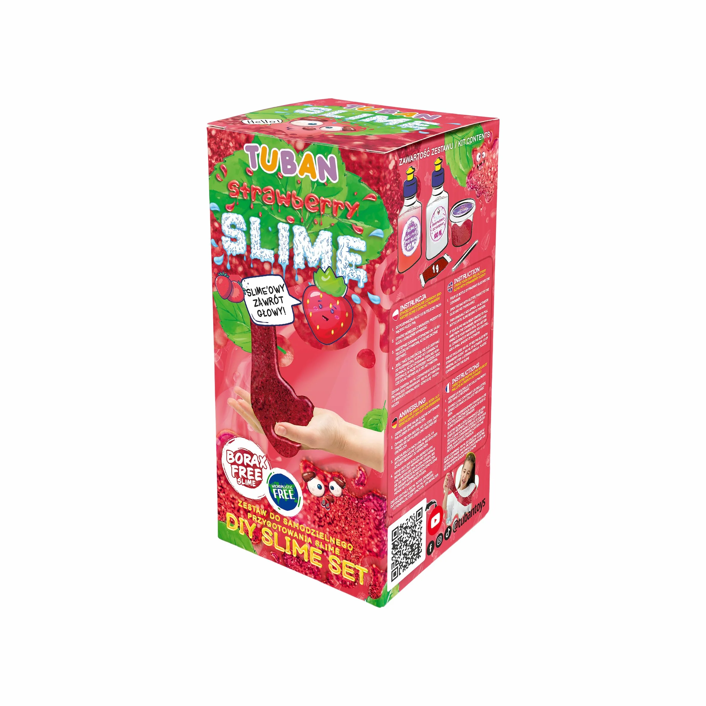 TUBAN DIY Zestaw Slime – Klej – Aktywator – Neonowy Brokat – Pojemnik – Szpatułka – Zabawka dla Dzieci – Idealny Prezent na Urodziny – Truskawka