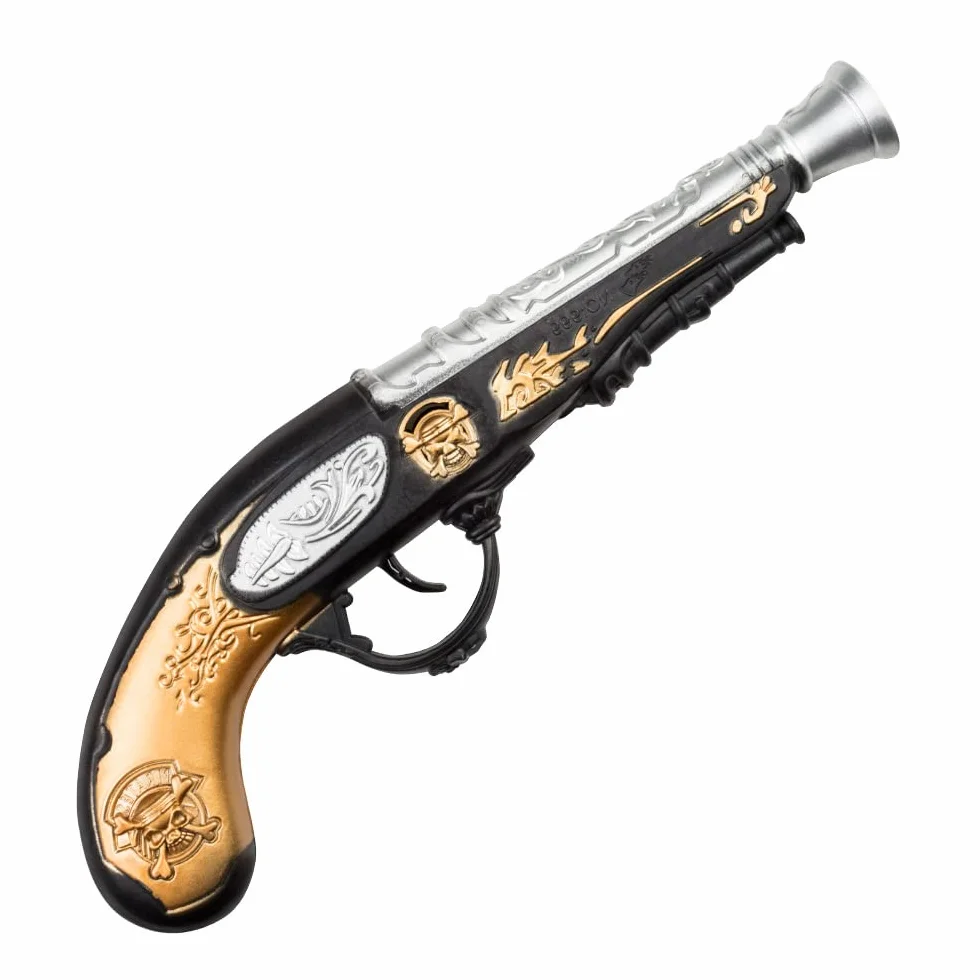 Boland 00694 - pistolet piracki, ok. 28 cm, tworzywo sztuczne, złoto-srebrno-czarny, historyczny wygląd, karnawał, Halloween, impreza tematyczna, piraci, kapitan Jack, Piraci, Karaiby, przebranie