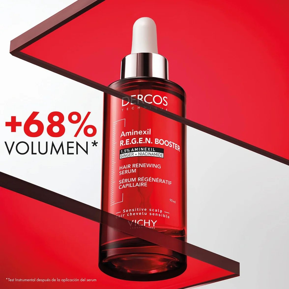 Vichy Dercos Serum R.E.G.E.N wzmacniacz regeneracyjny do włosów 90ml | Aminexil 1,5%, imbir + niacynamid, +14 000 włosów w 12 tygodni, bez parabenów