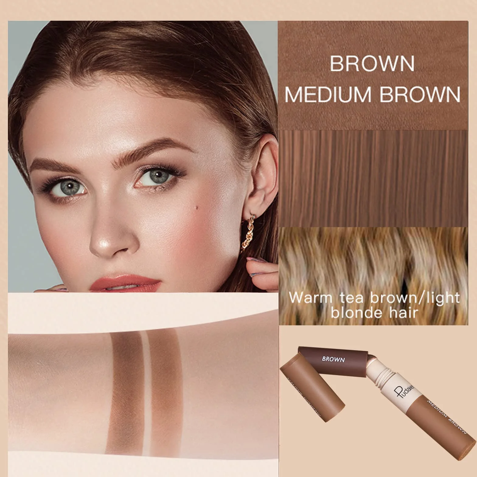 EONFAVE Dwukolorowy, wodoodporny puder do włosów, natychmiastowe krycie, puder objętościowy, długo utrzymujący się, do maskowania linii włosów, puder do szerokiego czoła, kolor (02 brązowy i średni