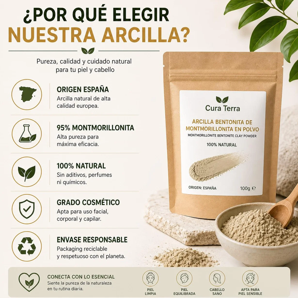 100% Natural Activated Bentonite Clay Powder 250 g | 95% Montmorylonit | Naturalna glina mineralna na trądzik, skóra olejowa i pielęgnacja DIY | Rich in Silica | Cosmetic Grade