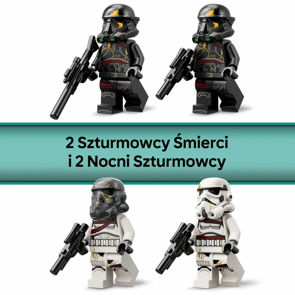 LEGO Star Wars Szturmowiec Śmierci i nocny szturmowiec — zestaw bitewny, zabawka konstrukcyjna dla dziecka do kolekcji, transportowiec i 4 postacie, prezent dla 6-latka, chłopca i dziewczynki 75412