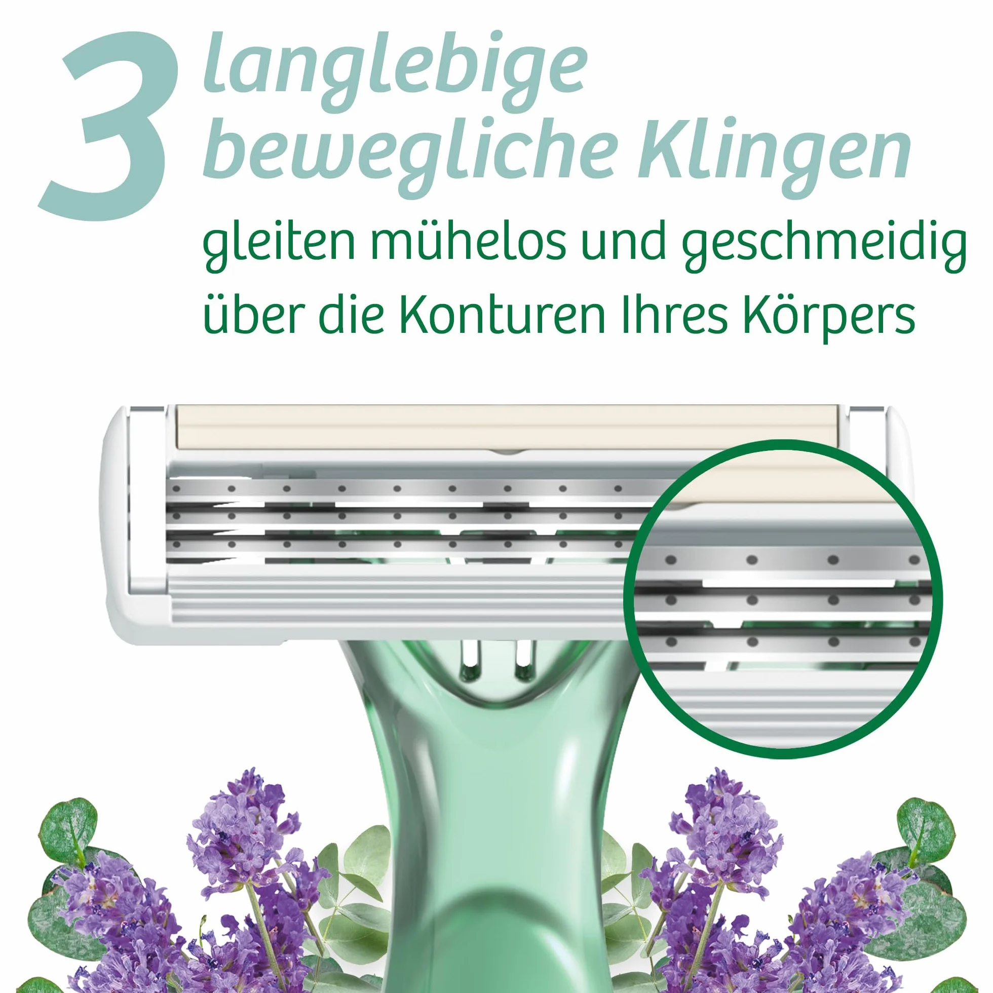 BIC Soleil Escape Damskie maszynki do golenia lawendowego i eukaliptusowego z 3 liśćmi i opaską nawilżającą z olejkiem migdałowym - opakowanie 4 szt