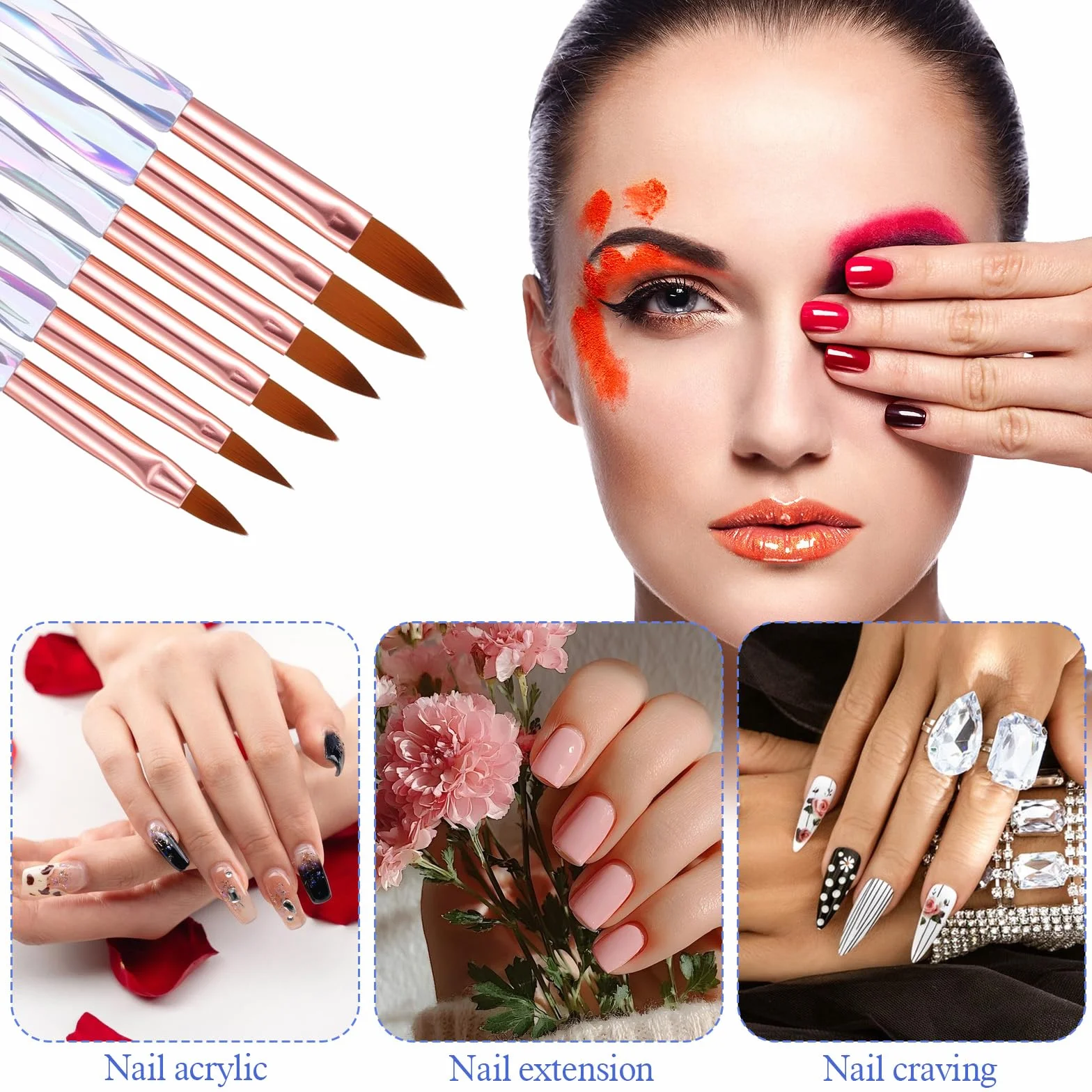 Kolinsky zestaw akrylowych pędzli do paznokci, 6, 8, 10, 12, 14, profesjonalne pędzle do manicure do nakładania pudru akrylowego, przedłużanie i rzeźbienie 3D Kolinsky pędzle do zdobienia paznokci do