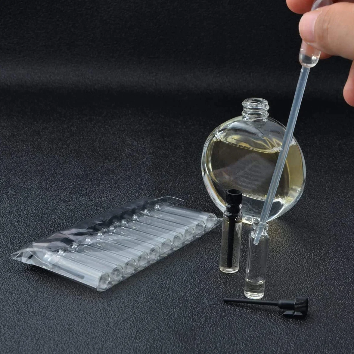 100 szt. mini butelek do próbek zapachowych z czarną szklaną pokrywką do podróży i imprez (3 ml)