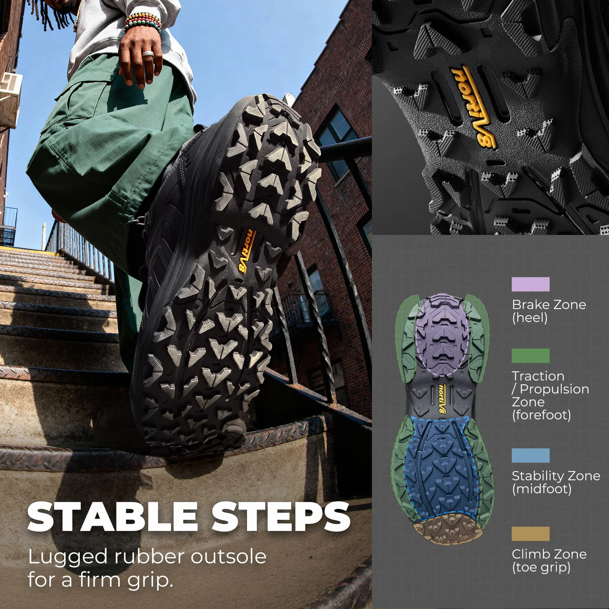 NORTIV 8 Męskie wodoodporne buty turystyczne antypoślizgowe lekkie podróżne do chodzenia komfort outdoorowy trekking kemping wspinaczka codzienne modne trampki Armadillo FieldLite