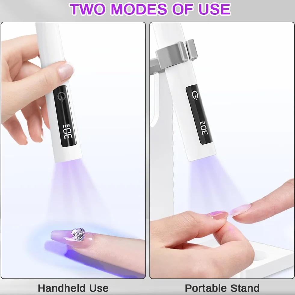flintronic Mini lampa UV LED do paznokci, przenośna suszarka do paznokci z uchwytem timera 30/60, 3 W półtrwała lampa do paznokci, USB ładowalna, szybkoschnąca do manicure, DIY, domu i salonu-różowy
