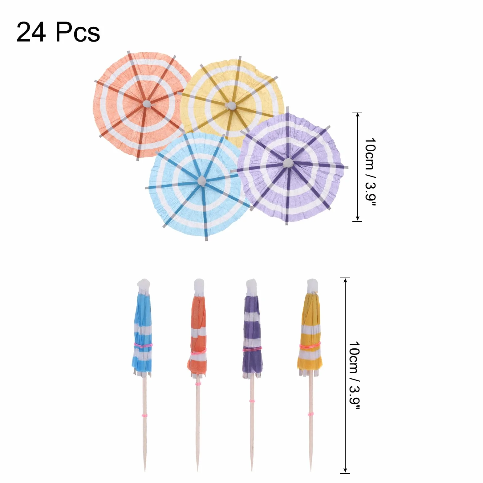 QUARKZMAN 24 sztuki okrągłych parasoli do napojów koktajlowych 99 cm wykałaczki kolorowe mini parasole papierowe do napojów babeczek dekoracji imprez plażowych