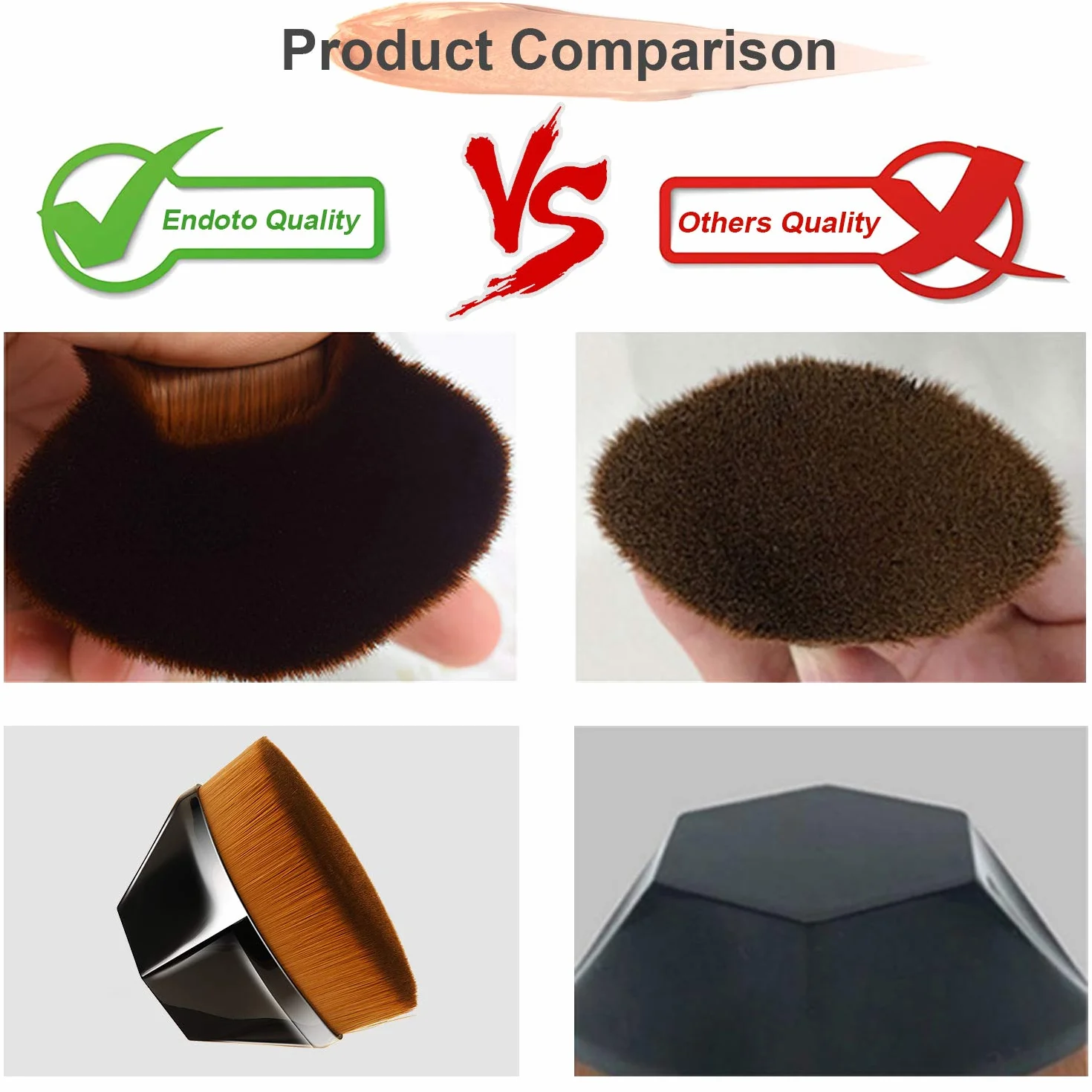 Endoto 2 sztuki Nieskazitelny pędzel do podkładu, Kabuki Magic Face Brush Flat Top Wielofunkcyjny do nieskazitelnego pudru, mieszania kosmetyków płynnych lub kremowych z przenośnym etui