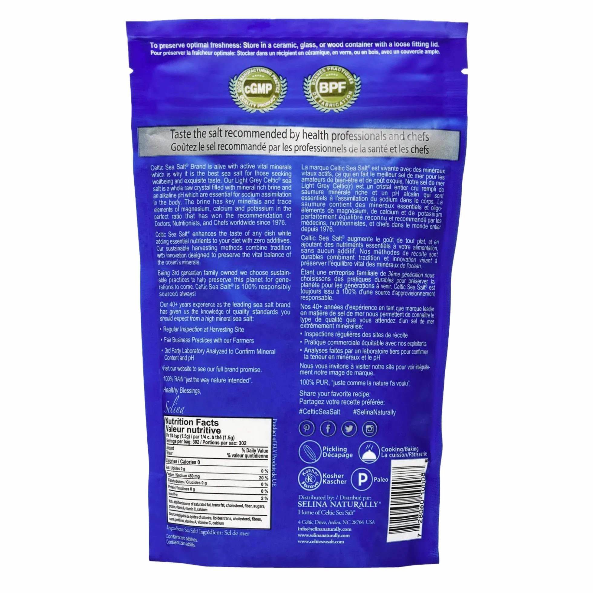 Light Grey Celtic coarse sea salt, 1 lb. bag