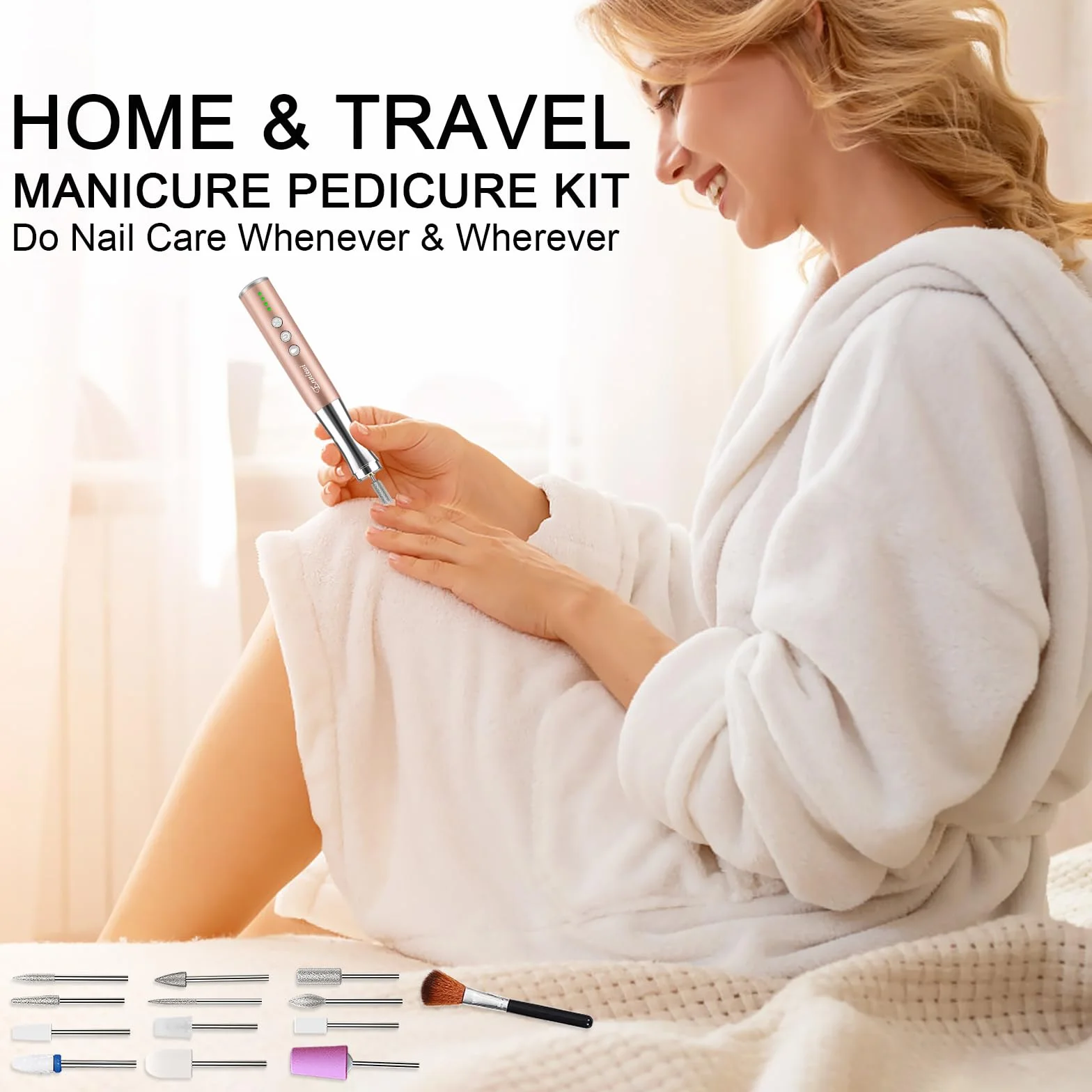 Bezprzewodowa frezarka do paznokci ze światłem 25000 obr./min, 13 w 1, zestaw do manicure, pedicure, elektryczna z osłoną przeciwpyłową, możliwość ponownego ładowania, elektryczna frezarka do
