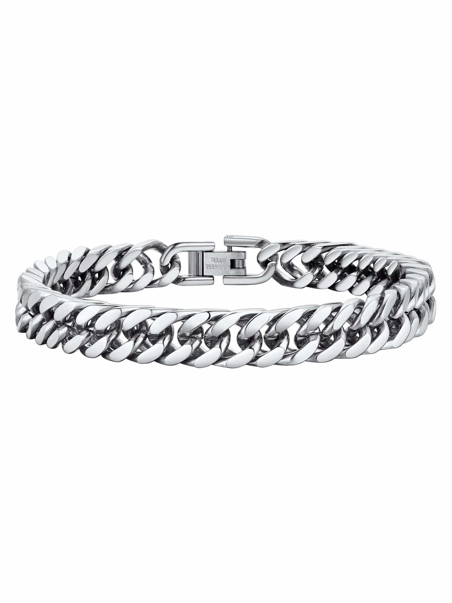 PROSTEEL Bransoletka łańcuszkowa dla mężczyzn, szerokość 17 mm, kubańska bransoletka ogniwowa, srebrna/pozłacana, czarna biżuteria hip-hopowa, 19/21/23 cm, dla mężczyzn, chłopców, z pudełkiem