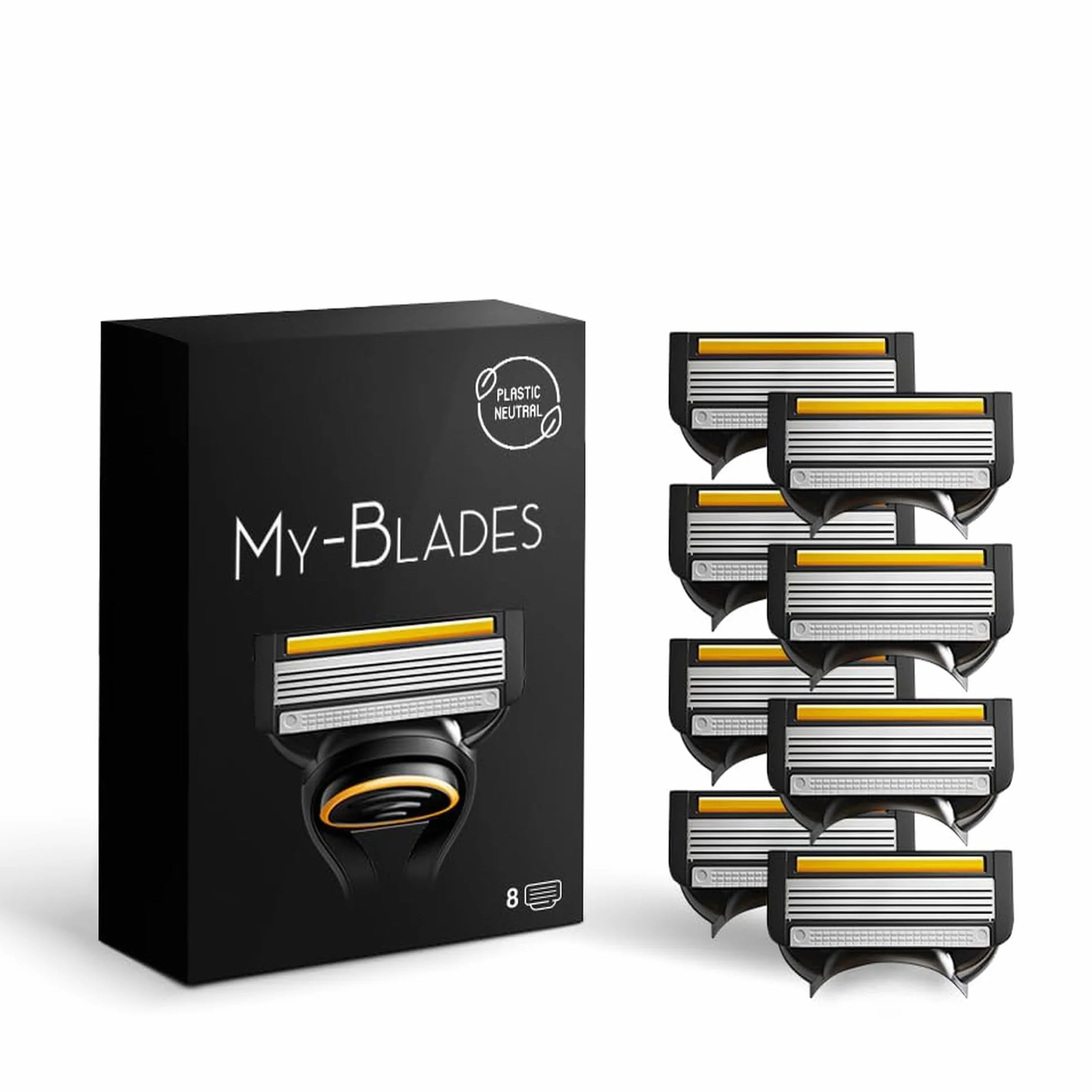 Żyletki My-Blades® kompatybilne z Gillette Fusion 5, mniej plastiku, przyjazne dla środowiska, 8 wysokiej jakości wkładek z 5 ostrzami każda