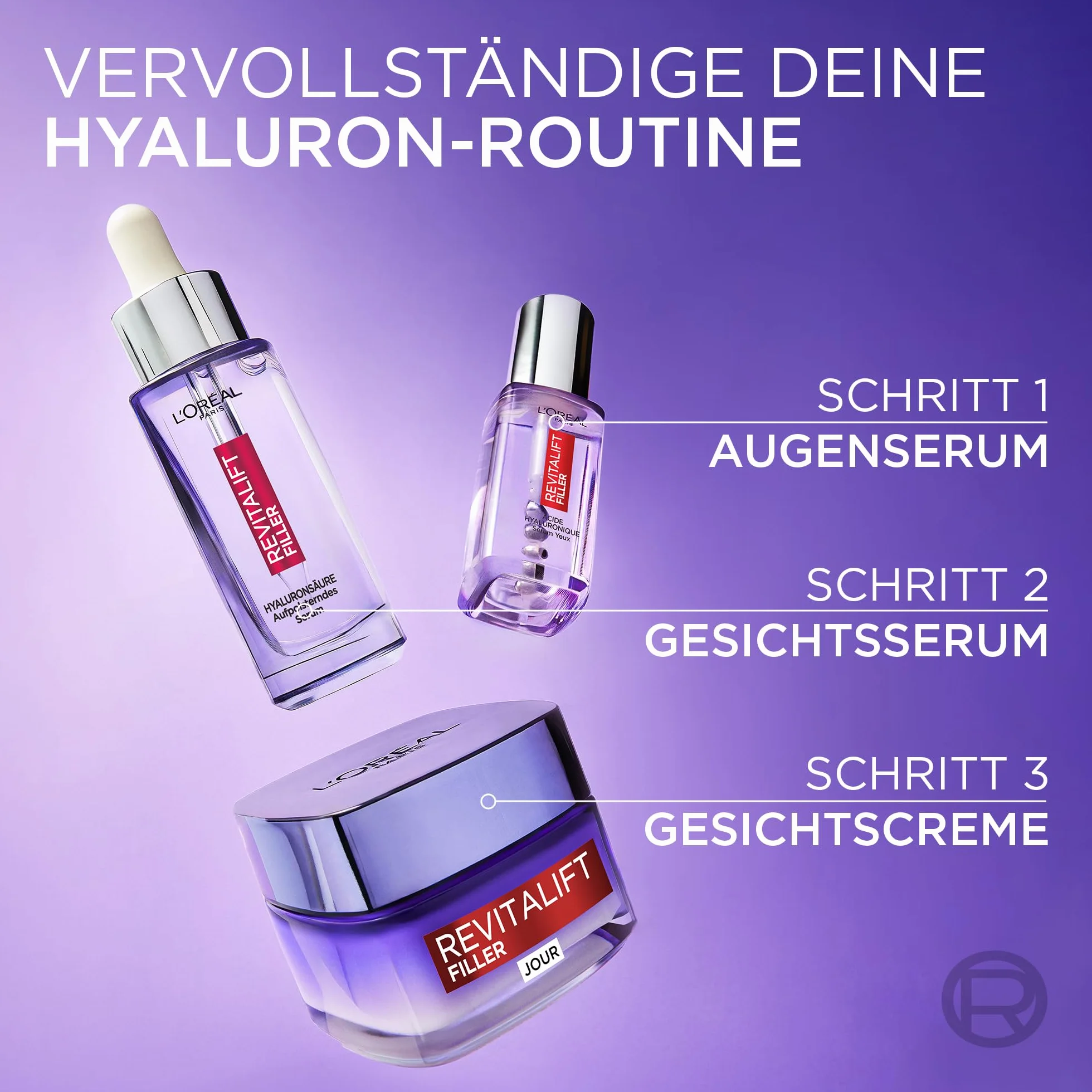 L'Oréal Paris Serum do oczu dla kobiet: zapewnia wyściełaną okolicę oczu i mniej ciemnych cieni pod oczami, 2,5% [kwas hialuronowy + kofeina], Revitalift Filler, 1 x 20 ml