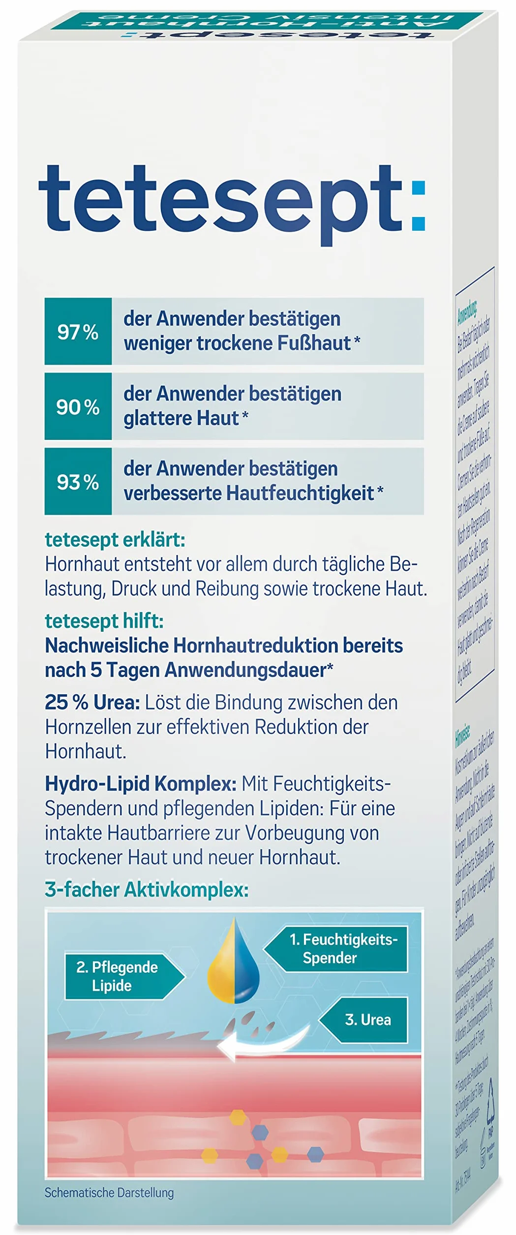 tetesept Intensywny krem przeciw rogówce – krem do stóp z kompleksem hydrolipidów i mocznikiem 25% – maść do stóp dla skutecznego i widocznego zmniejszenia rogówki, 1 x 75 ml