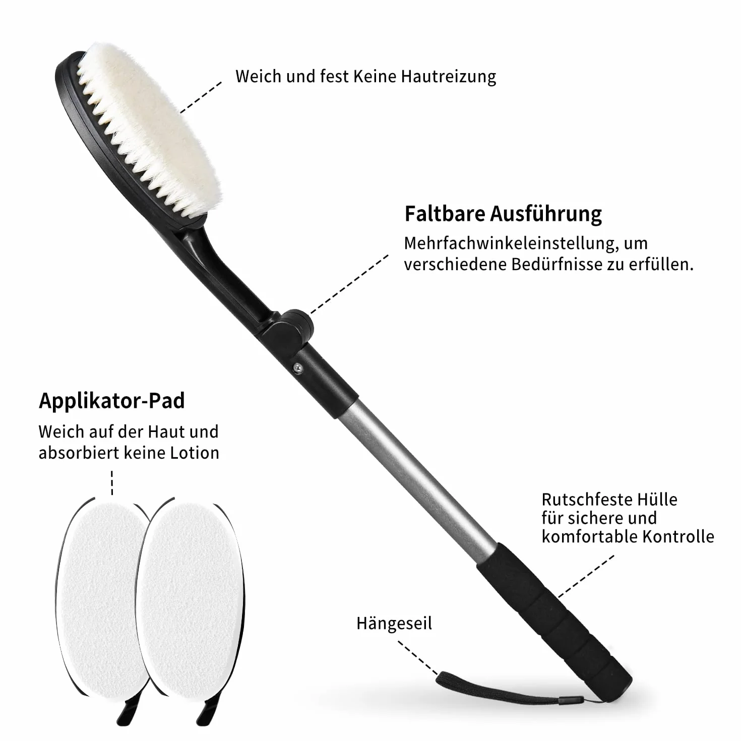 EASACE Zestaw 3 szczoteczek do pleców z aplikatorem, aplikatorem do mycia ciała, szczotka do kąpieli z długą rączką, szczotka do ciała, szczotka do prysznica, szczotka do czyszczenia na sucho, pomoc w