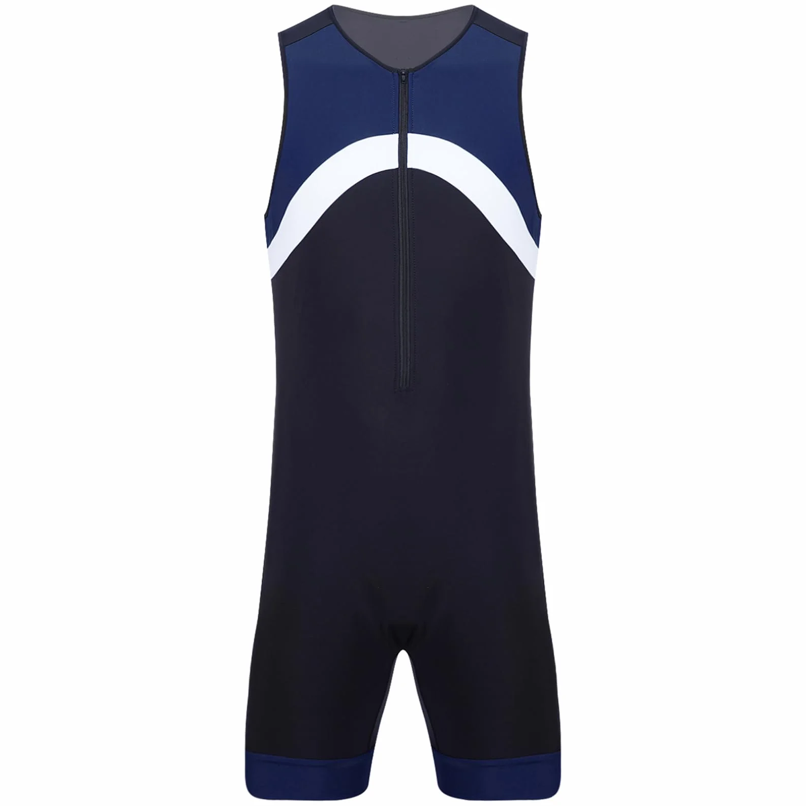 ranrann Męski strój kąpielowy jednoczęściowy kombinezon pływacki Surfing Plaża Basen Swimwear M-3XL, Typ F Granatowy, XXL