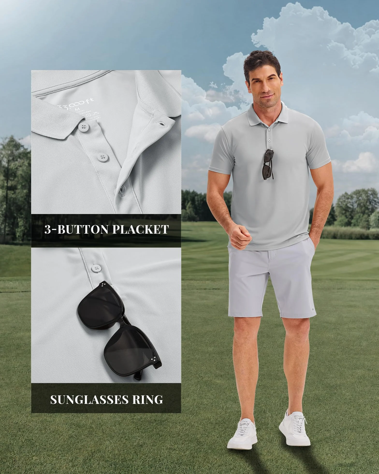 33,000ft Męska koszulka polo, koszulka golfowa UPF50+, ochrona przed słońcem, letnia koszulka z krótkim rękawem, szybkoschnąca, koszulka sportowa, jednokolorowa koszulka polo dla mężczyzn do gry w