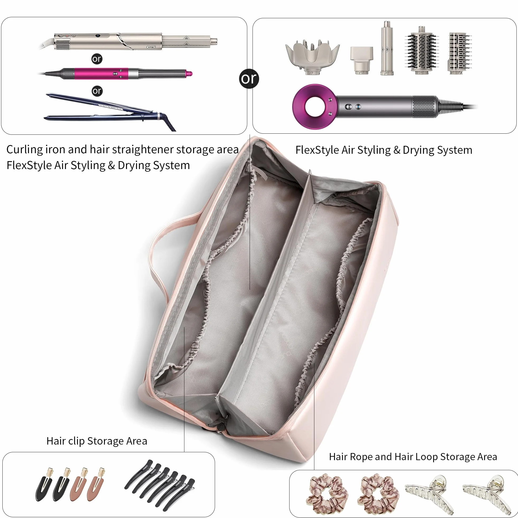 Veki Podróżna na Suszarkę do Włosów, Etui Organizer z PU Skóry, Travel Storage Bag Kompatybilne z Dyson Airwrap Styler, Dyson Supersonic, Shark Flexstyle, Przenośna Torba do Łazienki i Podróży