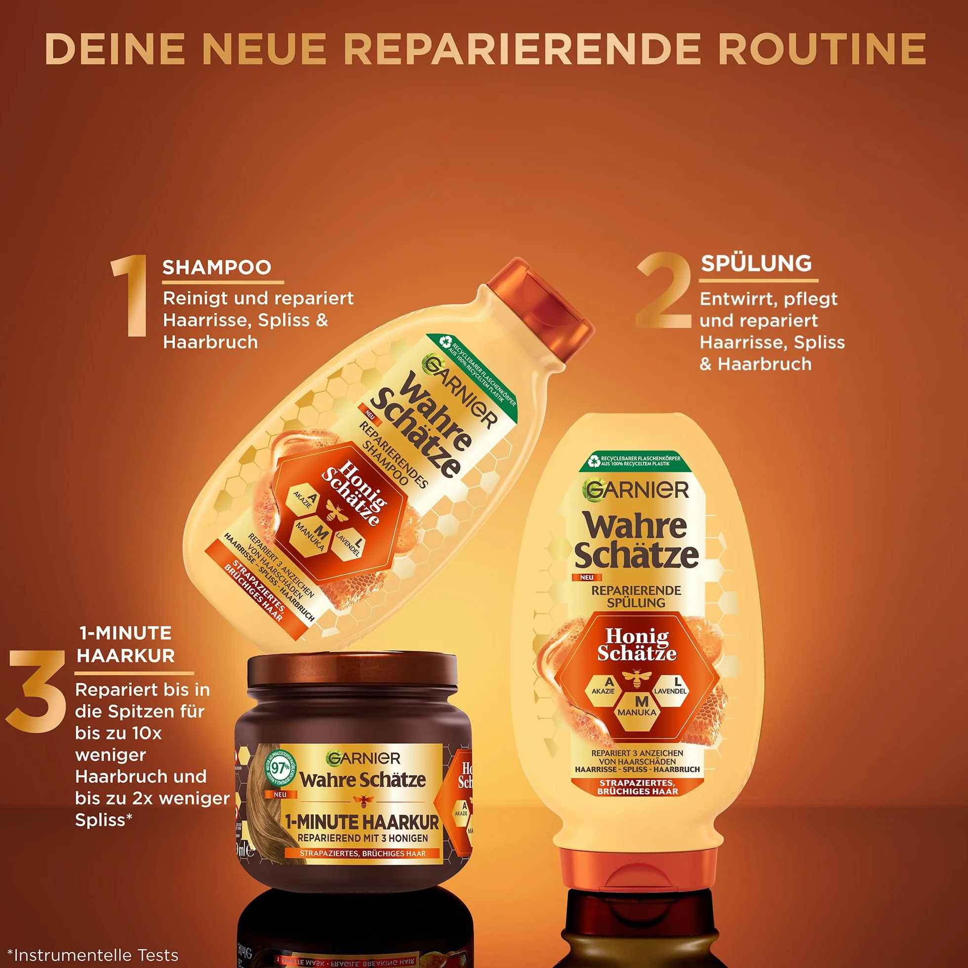 Garnier True Schätze zestaw do pielęgnacji włosów z miodem akacjowym, manuką i lawendą 250 ml 200 ml 340 ml