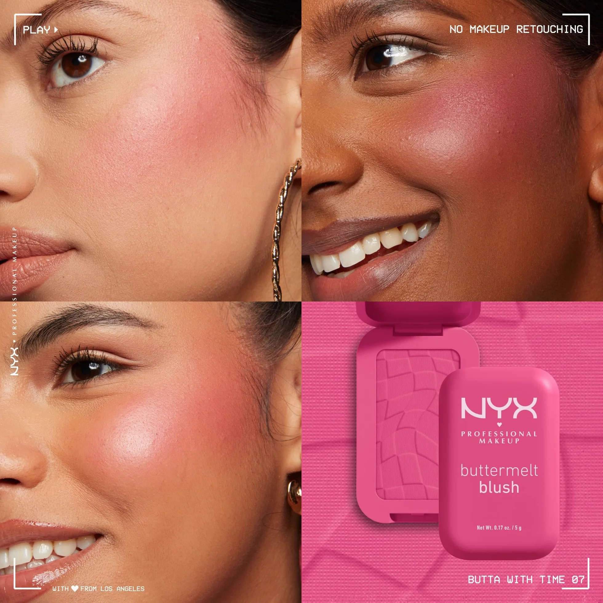 NYX Professional Makeup Buttermelt Blush, kremowa tekstura z masłem shea, masłem migdałowym i masłem mango, łatwy do wymieszania, zapewnia świeży wygląd, kolor: Butta with Time