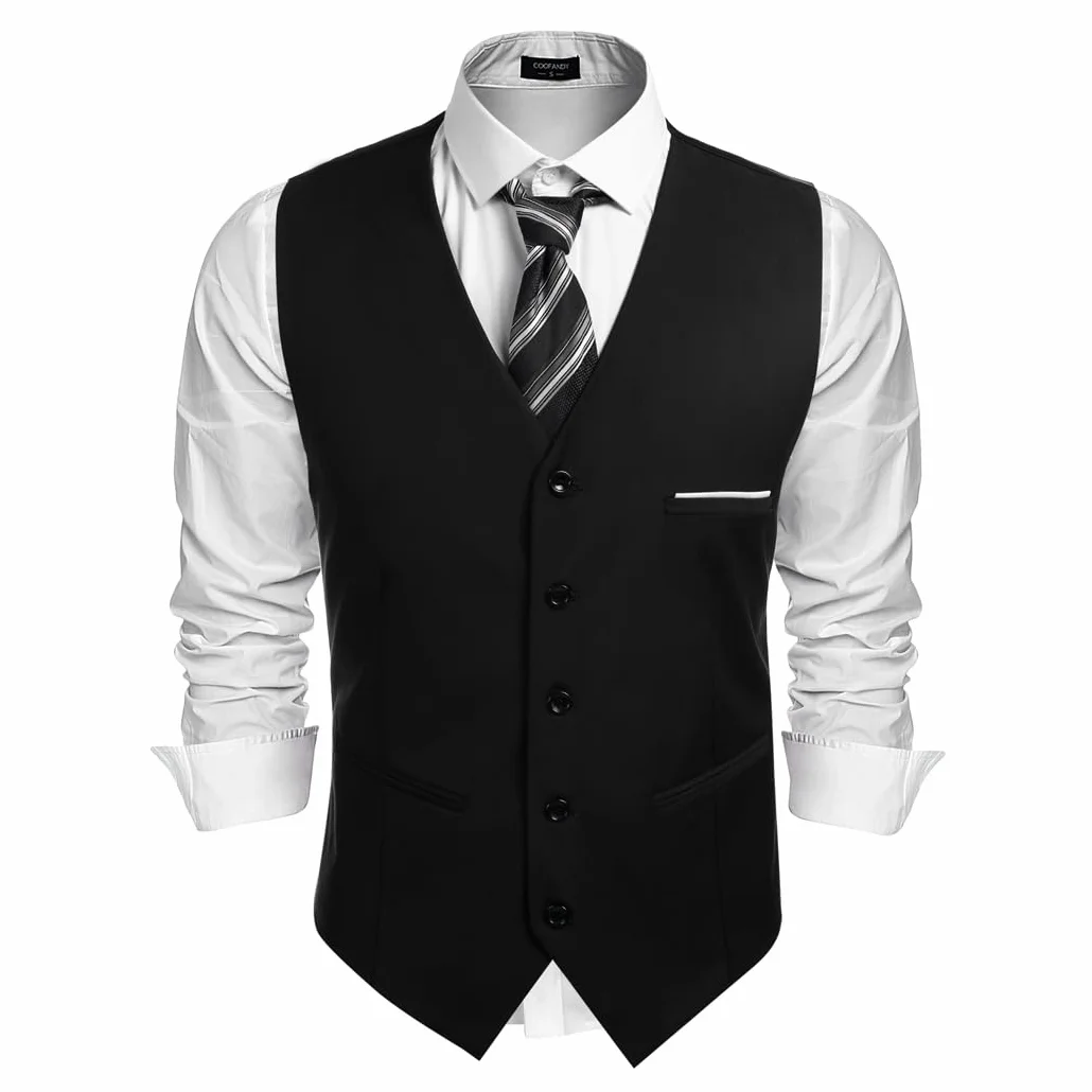 COOFANDY Męska kamizelka, garnitur, dekolt w serek, bez rękawów, slim fit, garnitur biznesowy, wesele