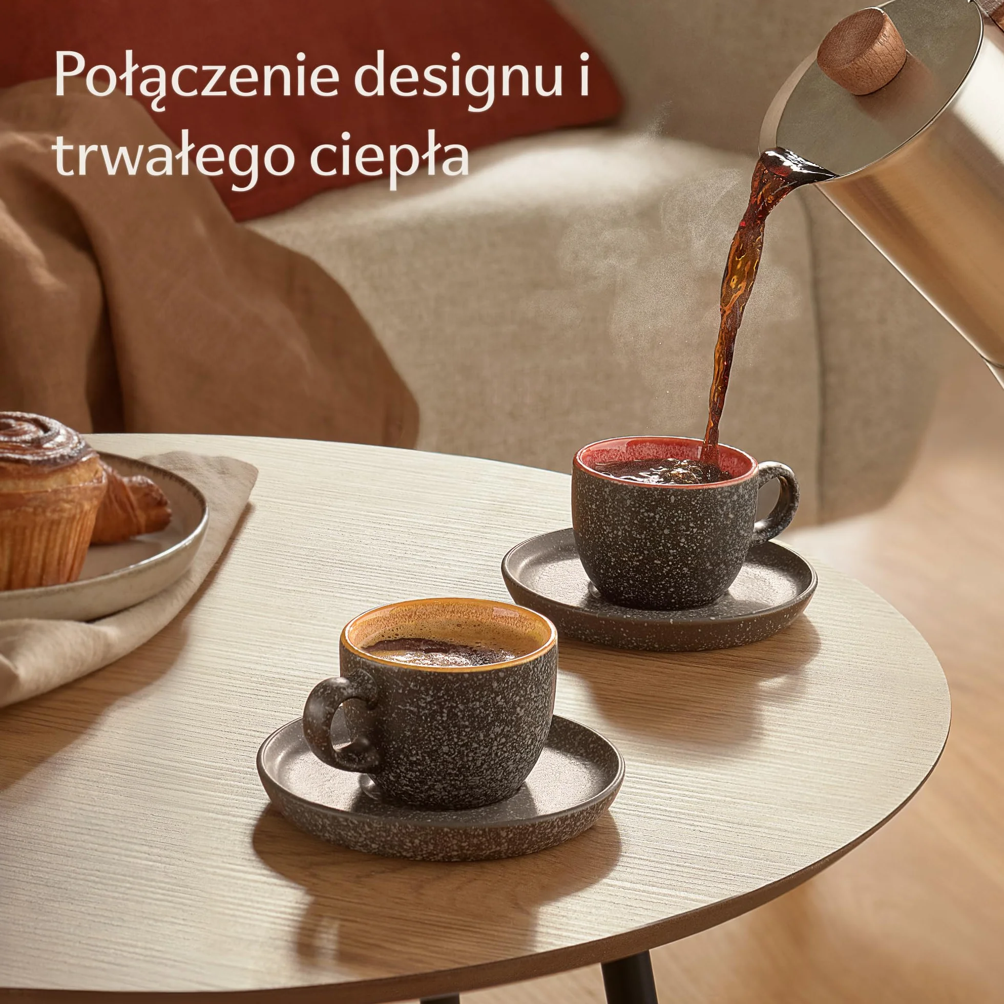 Cosumy Zestaw Filiżanek do Espresso 4 x 90 ml / 3 uncji - Ceramiczne z Talerzykami – Grube Kamionkowe Naczynia z Reaktywnym Szkliwem Ręcznym - Długie Utrzymanie Ciepła (Kolorowy)