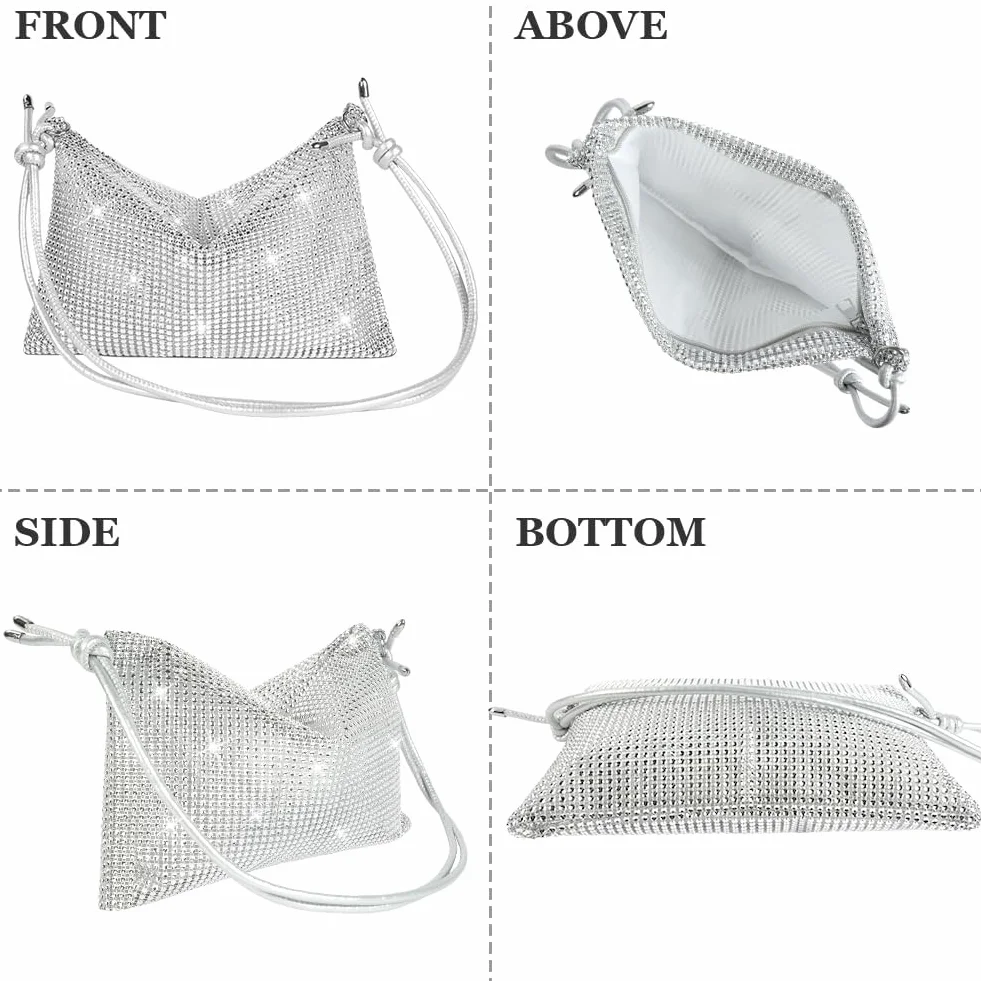 Torba crossbody z kryształem górskim srebrna kopertówka stras wieczorowa