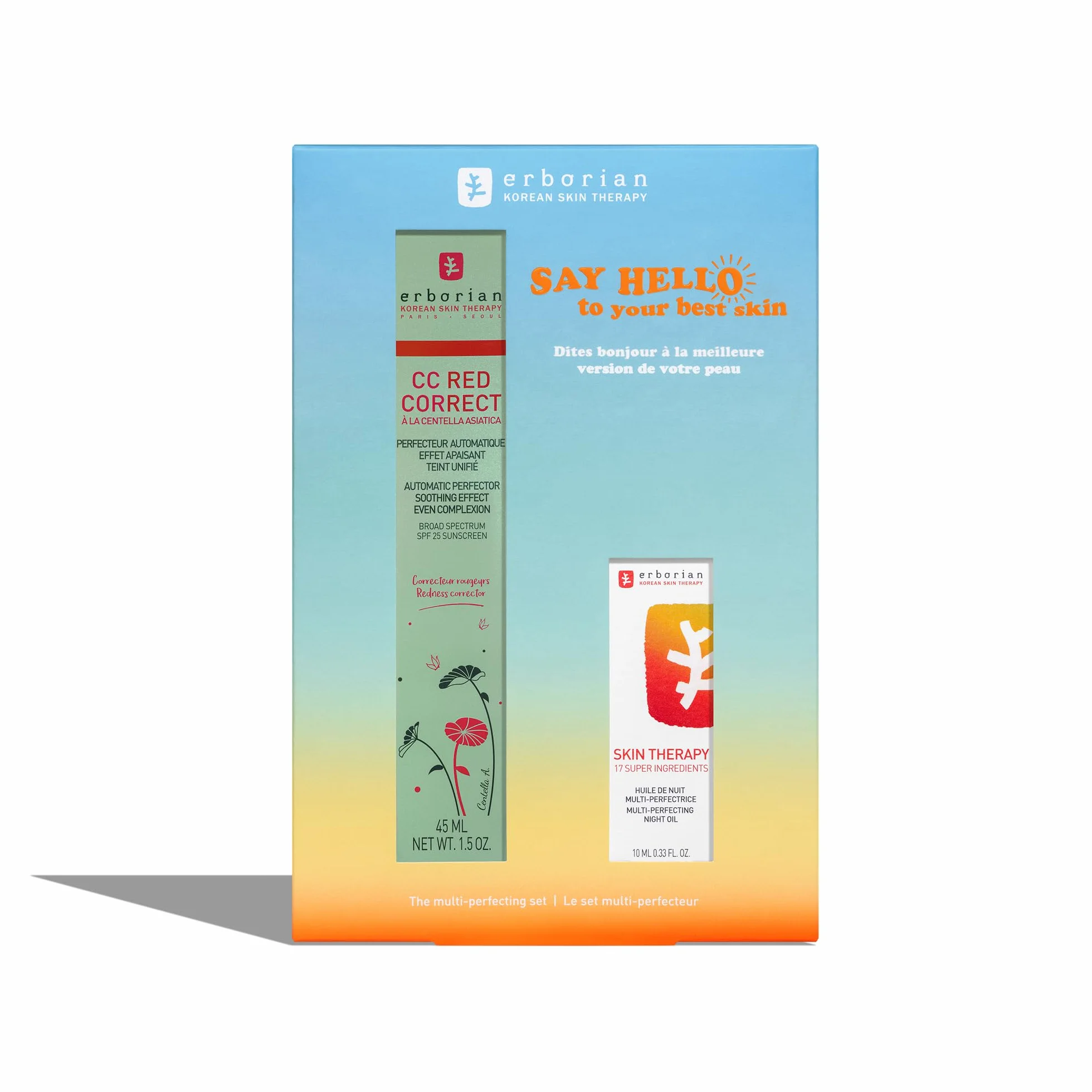 ERBORIAN Multi-Perfector Anti-Red Duo Set CC RED CORRECT 45ml Skin Therapy Olej-Serum Nocne 10ml Pielęgnacja Twarzy Dla jasnej skóry skłonnej do zaczerwienienia