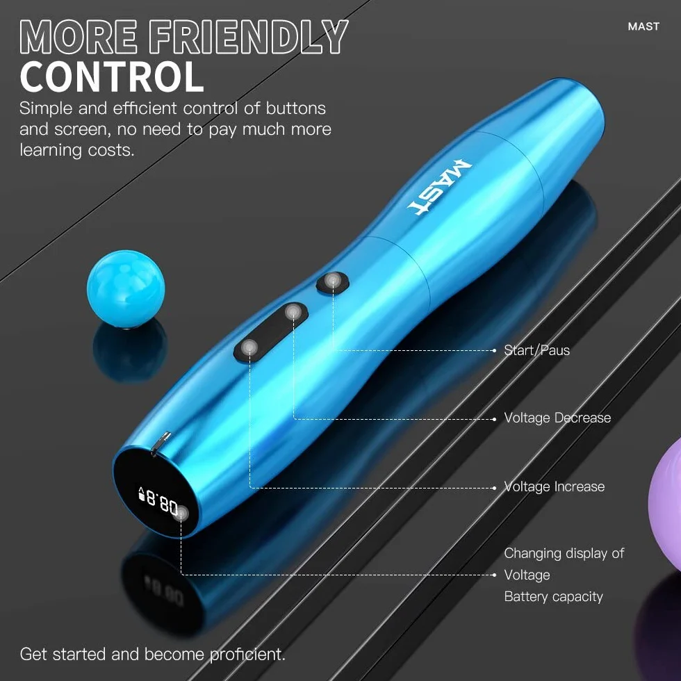 Mast P20 Wireless Tattoo Pen 2.5mm Stroke Rotary Machine for Eyebrow Eyeliner Lip (2 batteries)