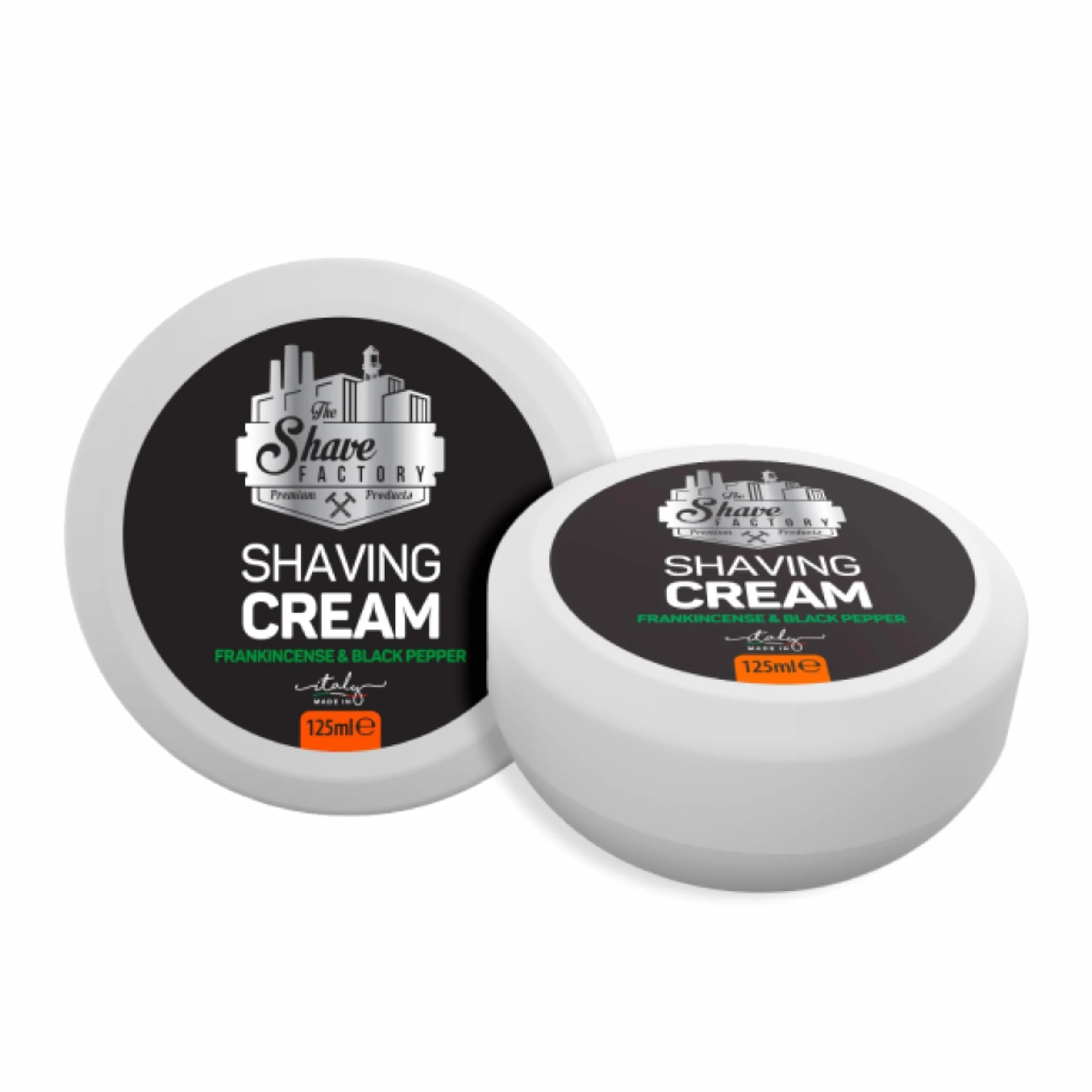 The Shave Factory Krem do golenia - Krem do golenia dla mężczyzn, odpowiedni dla wszystkich typów skóry, wyprodukowany we Włoszech - 125 ml (4,22 uncji płyn.) (Kadźdźanka i czarny pieprz)