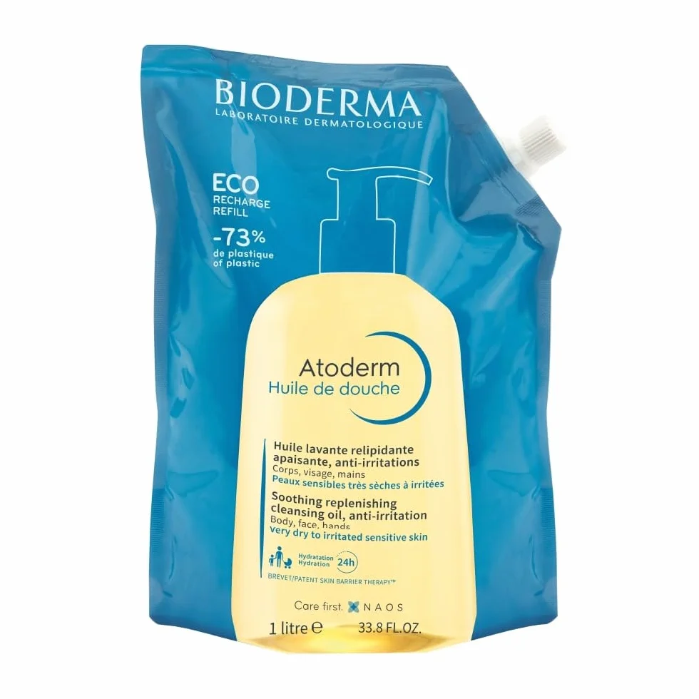 Bioderma Atoderm Olejek pod prysznic, wkład do mycia twarzy i ciała, odżywiający skórę suchą i wrażliwą atopową, zapewnia miękkość i gładkość skóry dla całej rodziny, 100 ml płynu