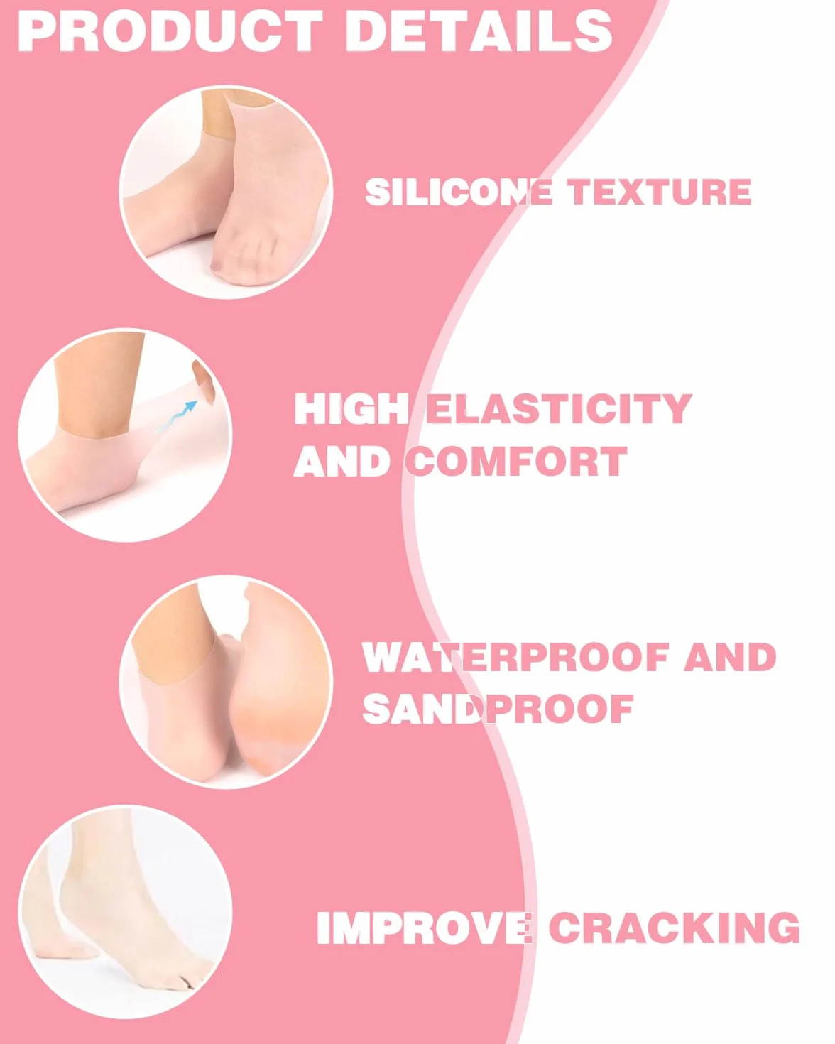 2 pary silikonowych skarpet dla kobiet, miękkie skarpety żelowe, nawilżające skarpety spa dla popękanych stóp dla kobiet, dziewcząt, stóp, spa, pedicure