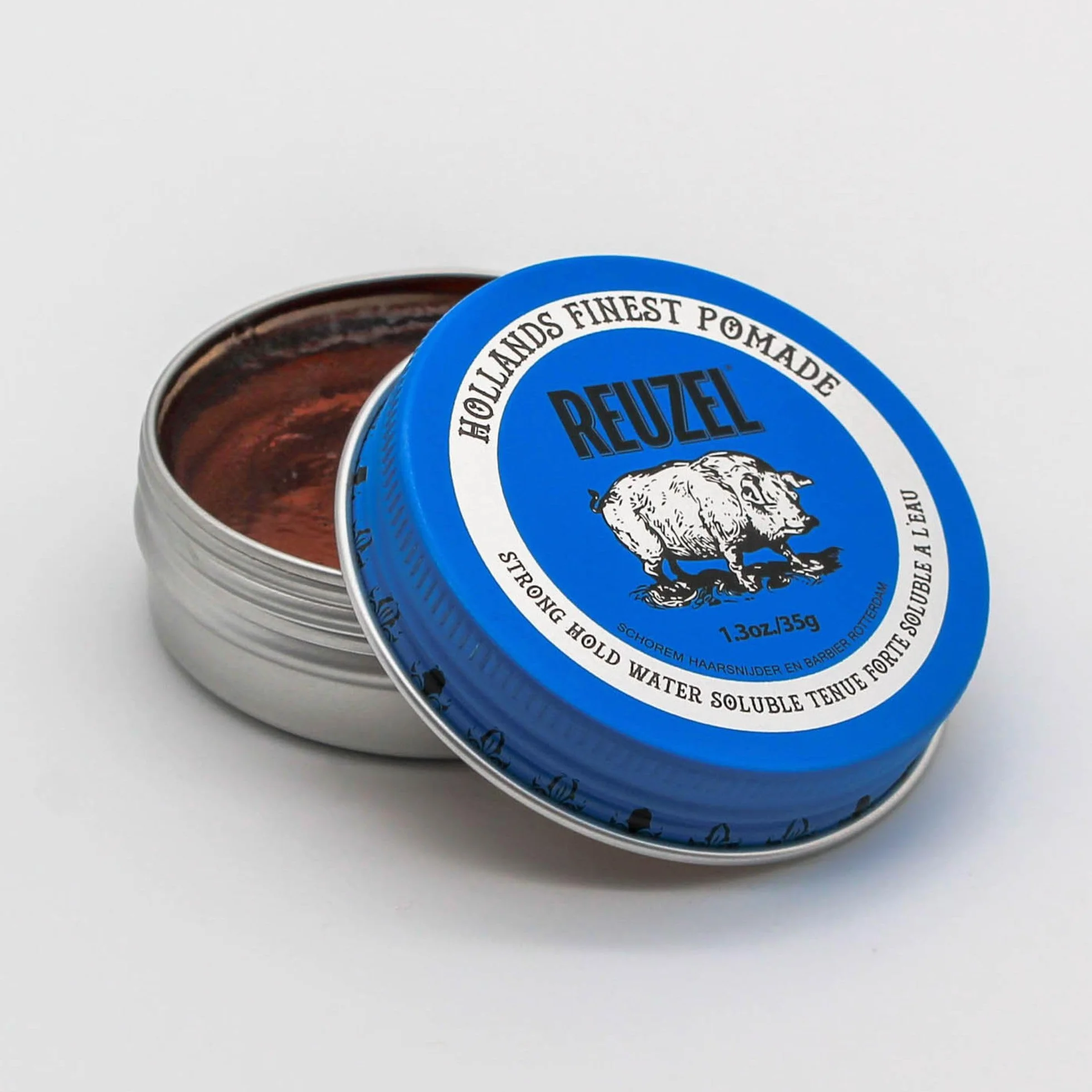 Reuzel Blue Strong Hold Pomade, Strong Hold Pomade dla uzyskania połysku, rozpuszczalna w wodzie, o zapachu wanilii, 1,3 uncji/35 g